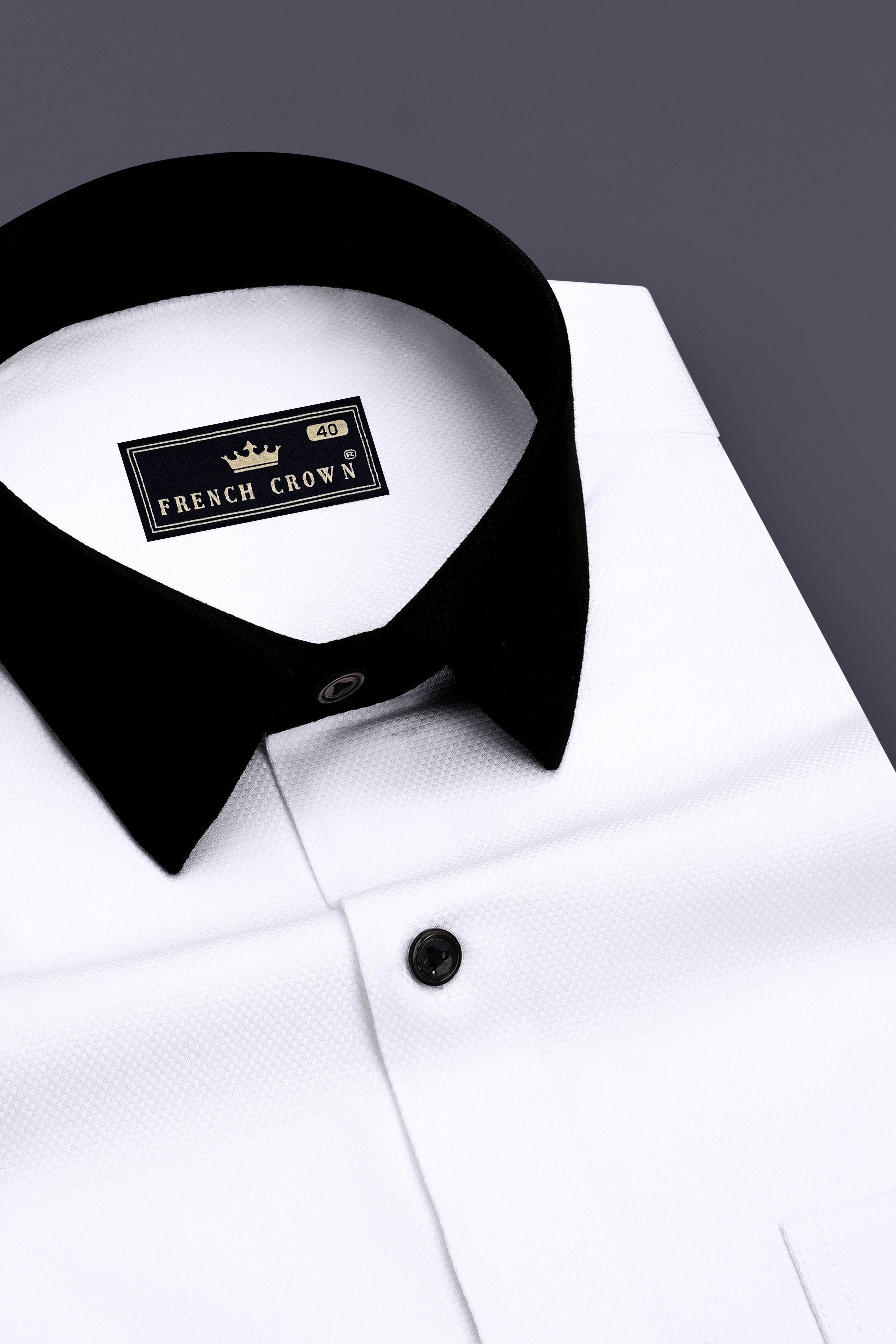Eminence-Bright White Dobby Textured Premium Giza Cotton Black Cuff Collar Dress Shirt