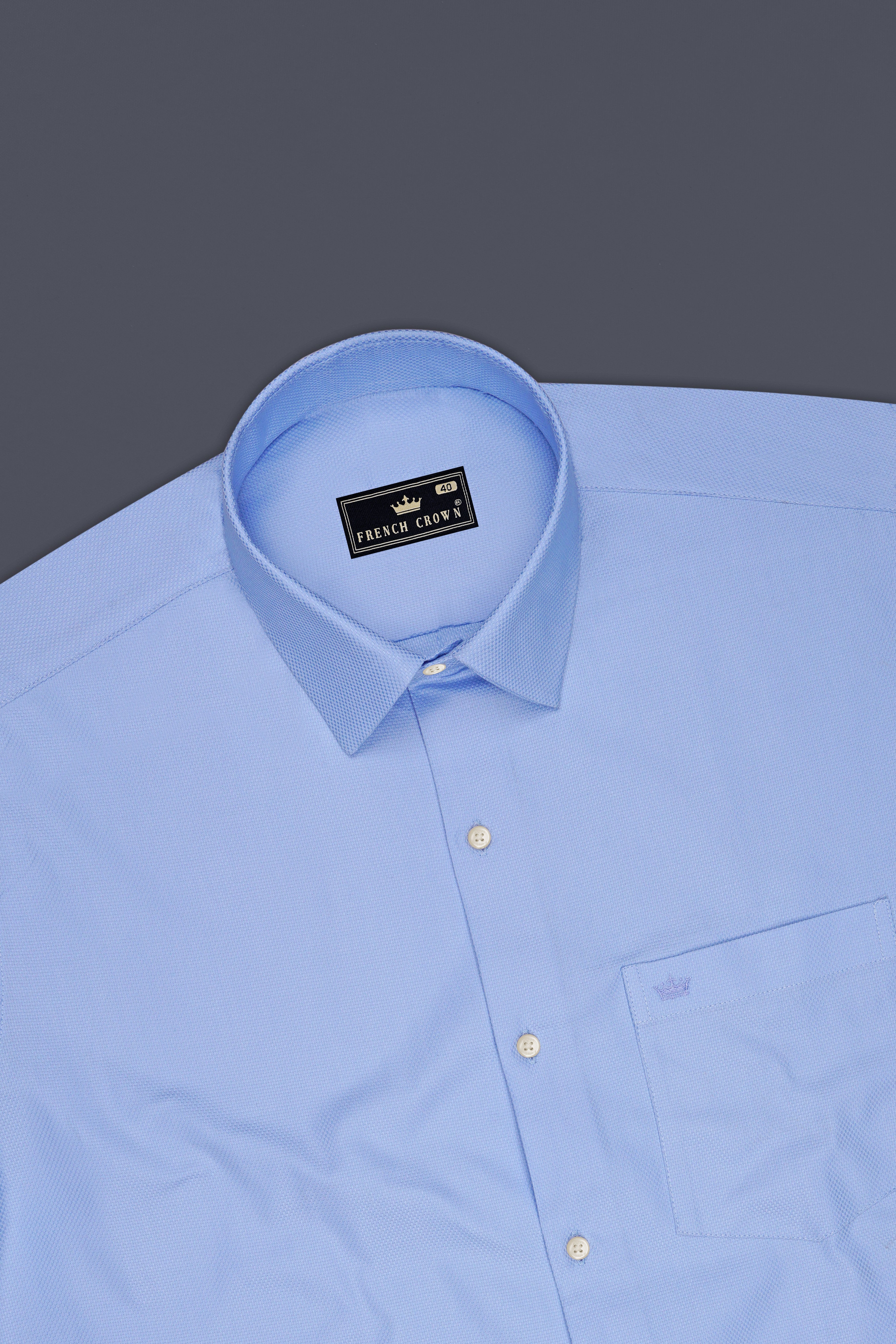 Sereno-Carolina Blue Dobby Textured Premium Giza Cotton Dress Shirt