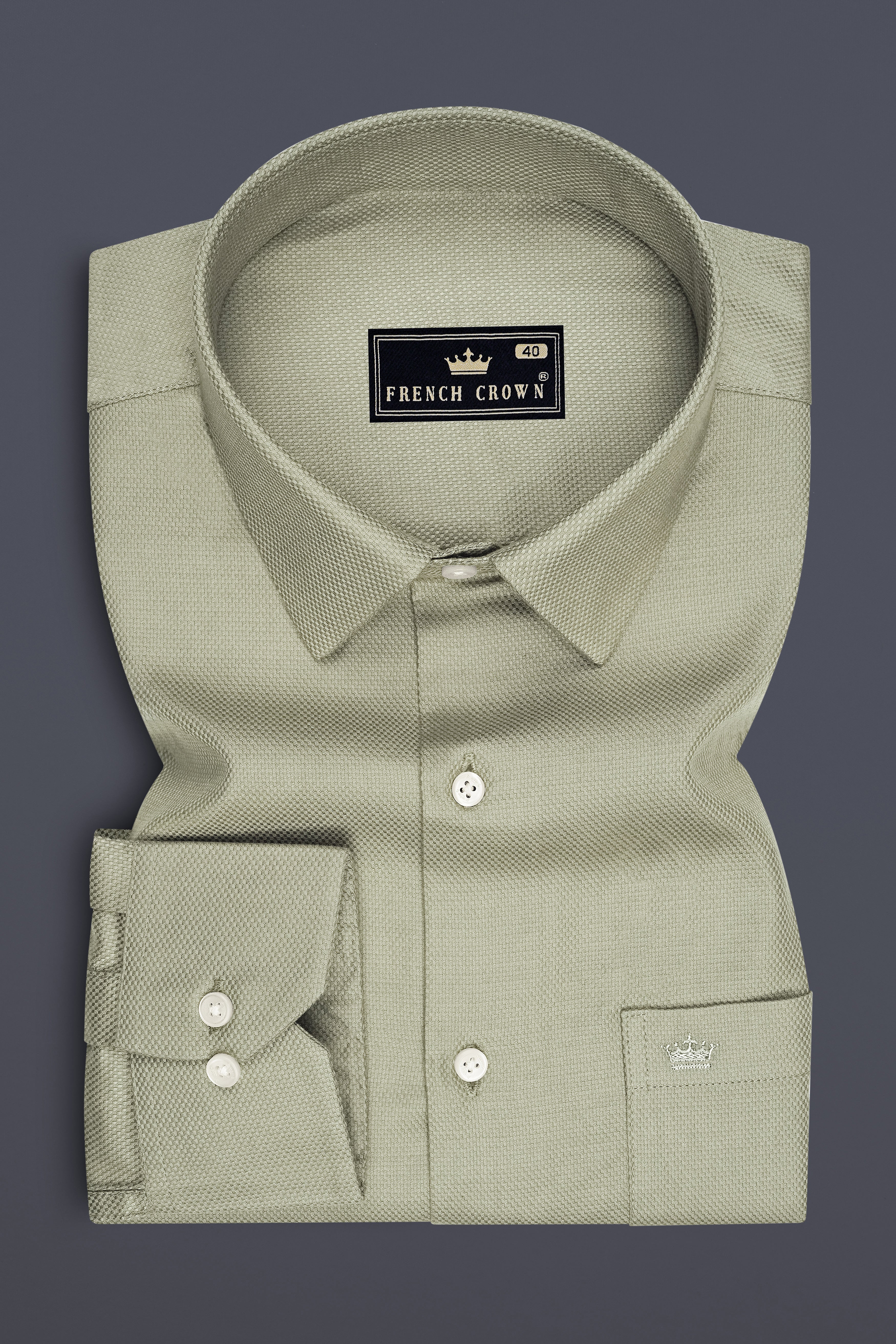 Viridian-Bitter Green Dobby Textured Premium Giza Cotton Dress Shirt