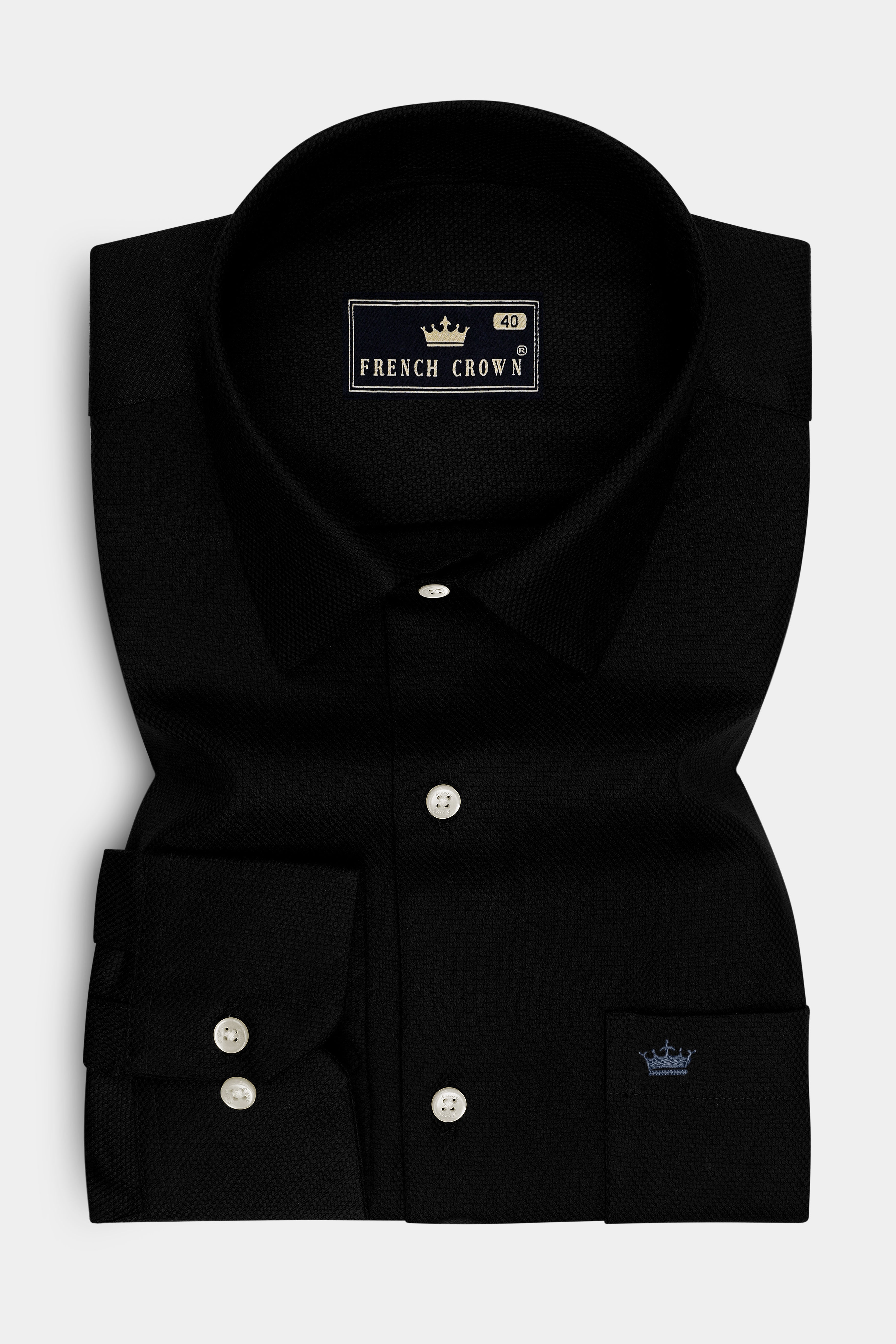 Nero-Jade Black Dobby Textured Premium Giza Cotton Dress Shirt