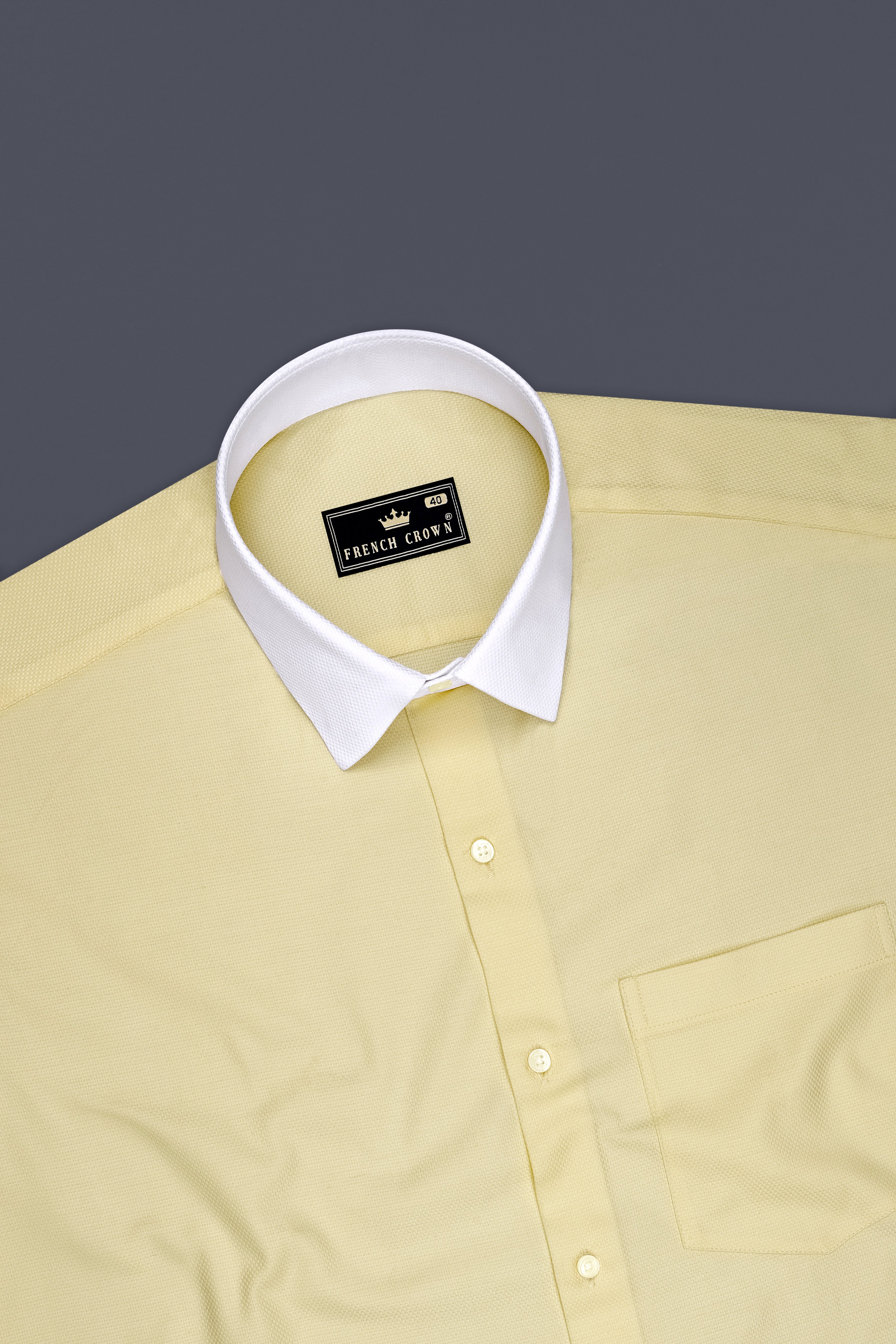 Saffron-Pavlova Yellow Dobby Textured Premium Giza Cotton White Cuff Collar Dress Shirt