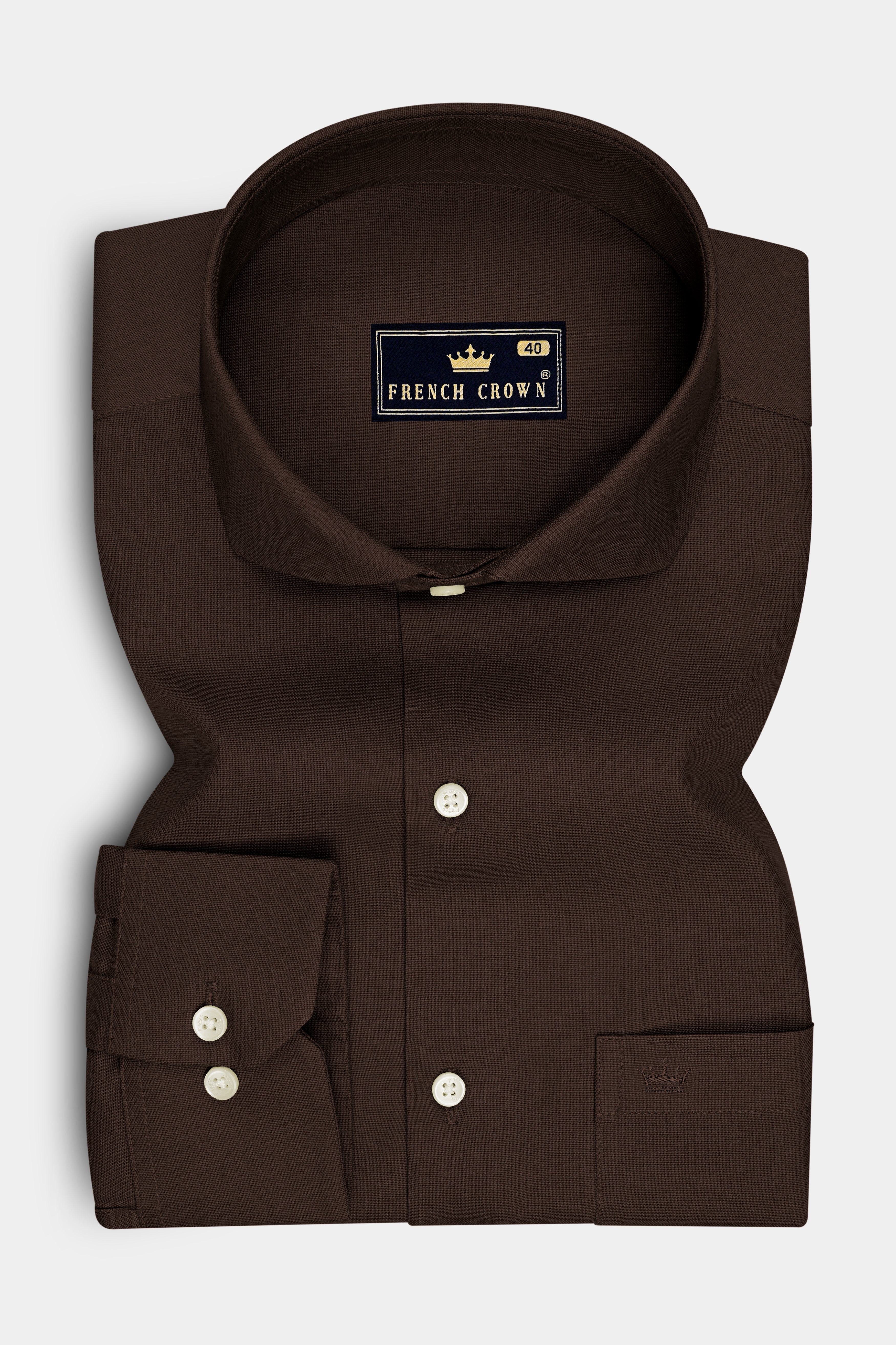 Russet-Iroko Brown Oxford Premium Cotton Dress Cut Away Shirt