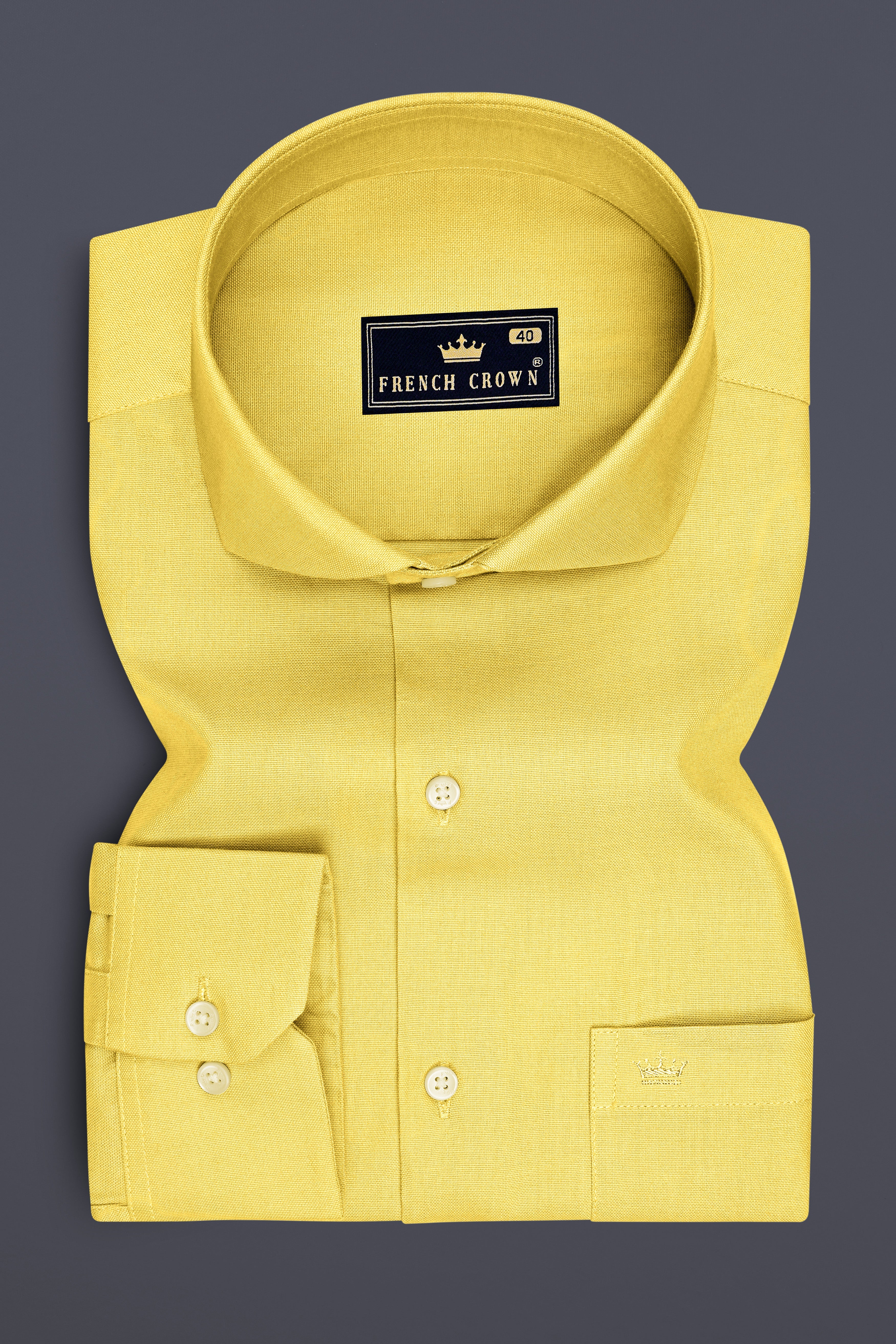 Soleil-Sunshine Yellow Oxford Premium Cotton Dress Cut Away Shirt