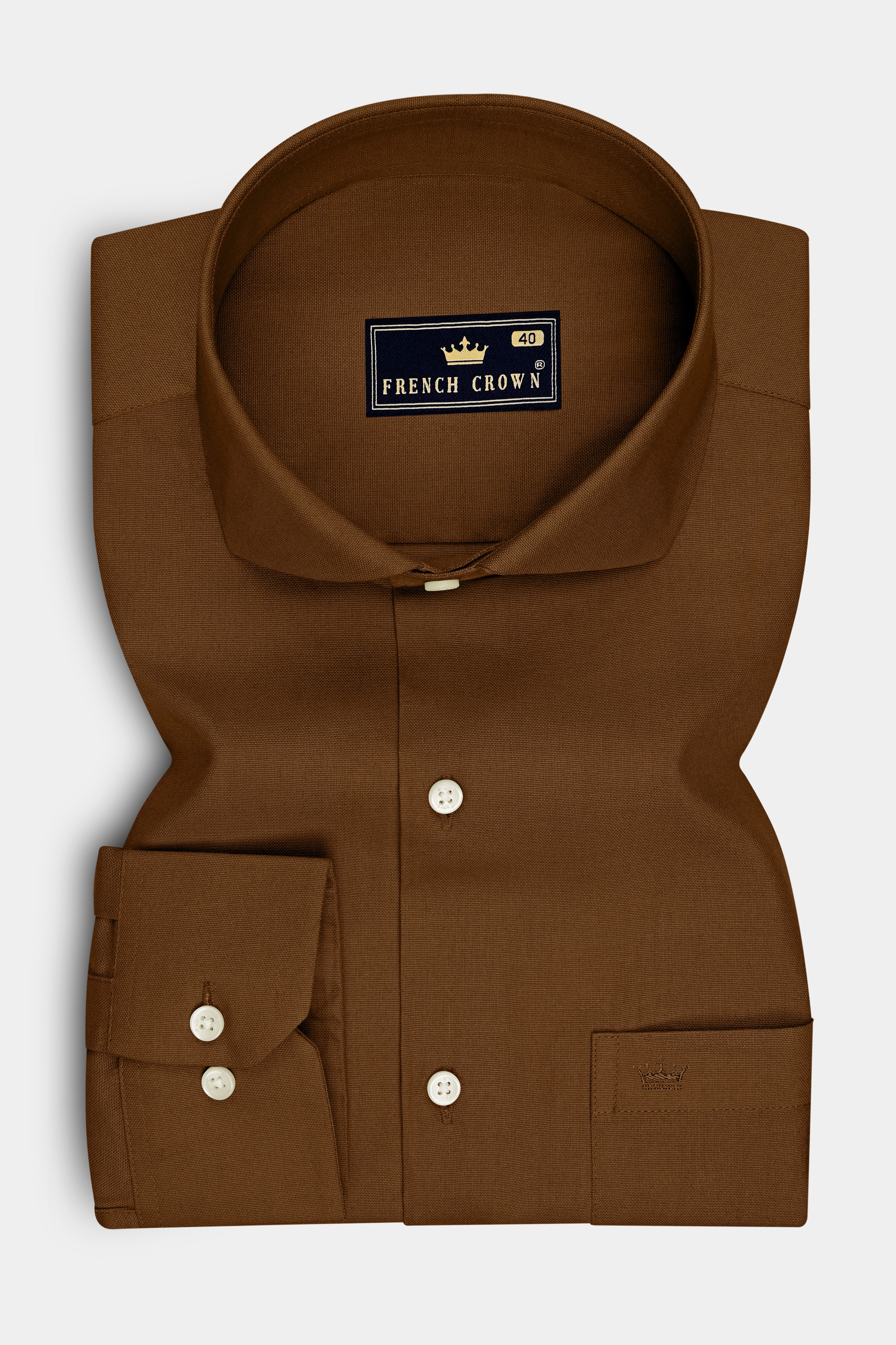 Ruston-Sepia Brown Oxford Premium Cotton Dress Cut Away Shirt