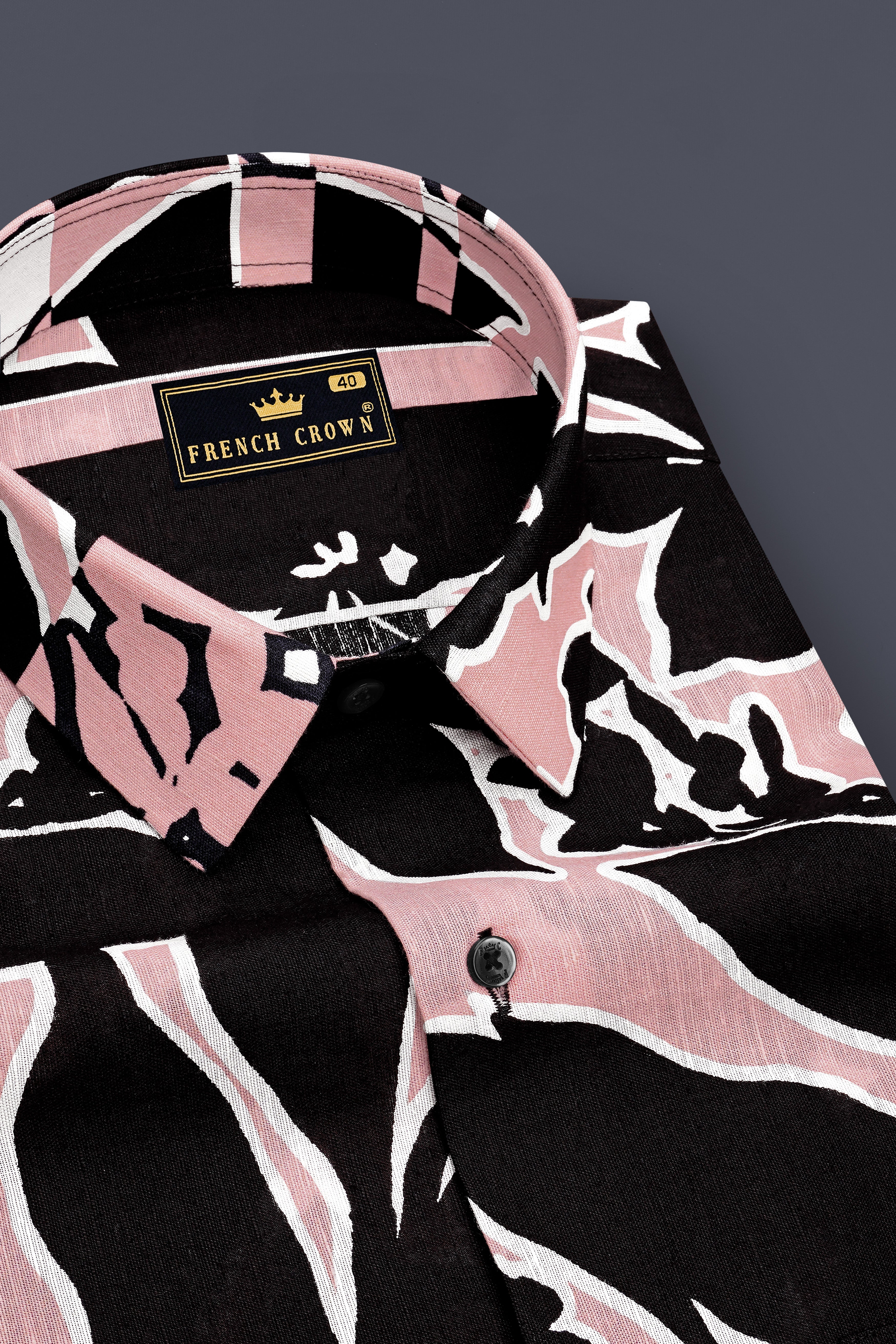 Mosaic-Careys Pink And Jade Black Abstract Printed Luxurious Linen Casual Shirt