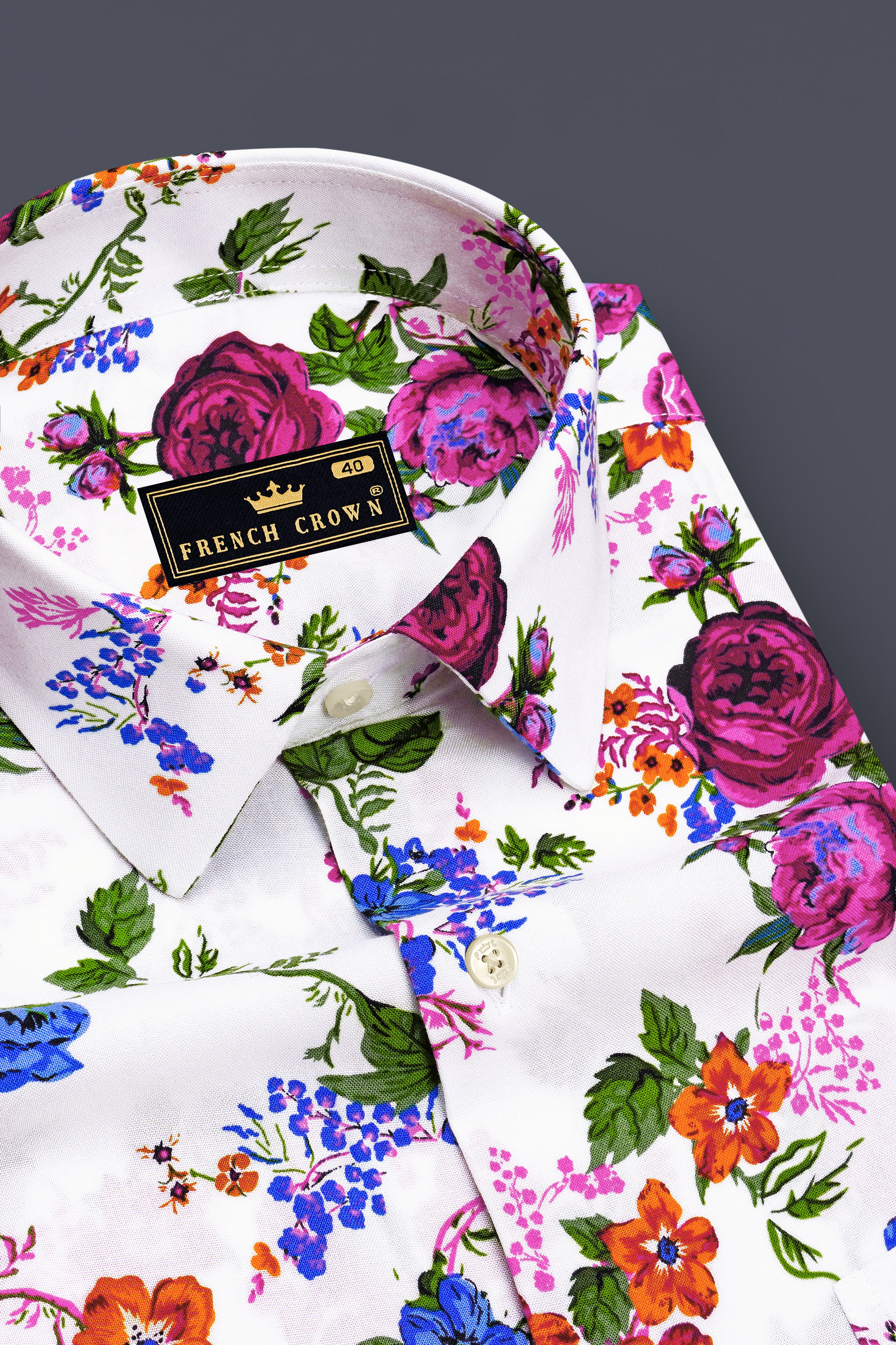 Floreo-Bright White And Disco Pink Botanical Floral Printed Super Soft Tencel Casual Shirt