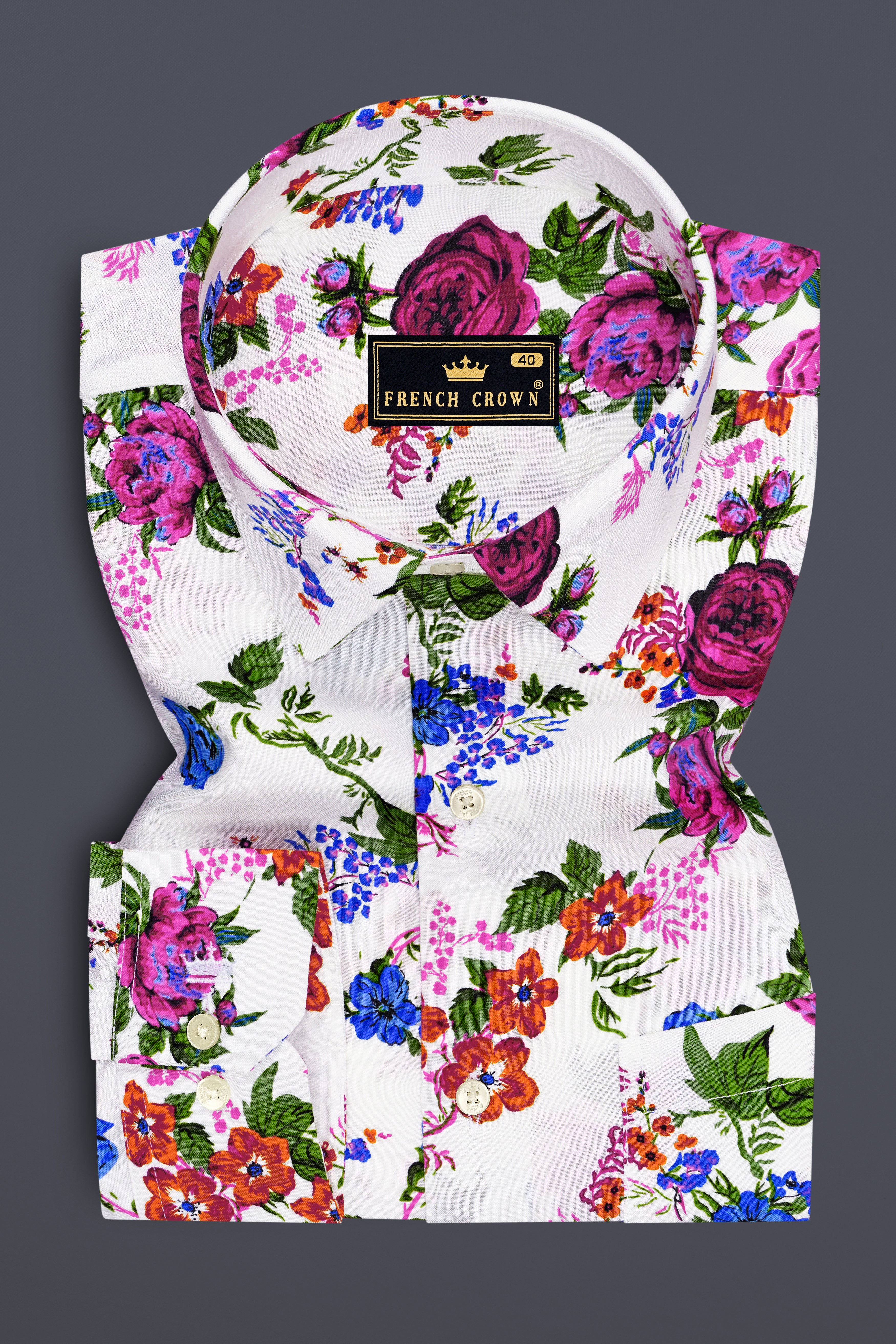 Floreo-Bright White And Disco Pink Botanical Floral Printed Super Soft Tencel Casual Shirt