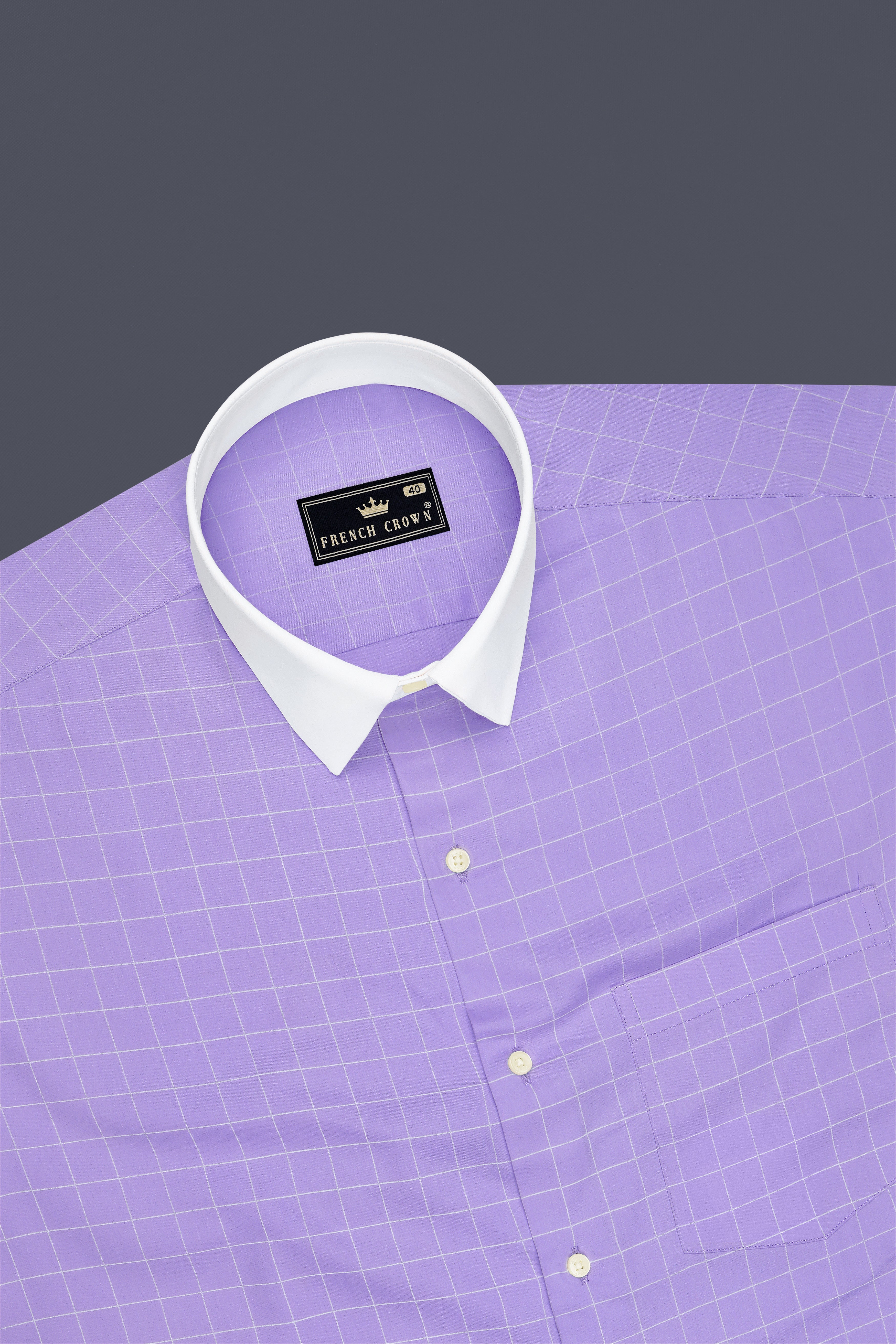 Lumis-Biloba Purple And Bright White Windowpane Subtle Sheen Super Soft Premium Cotton White Cuff Collar Dress Shirt
