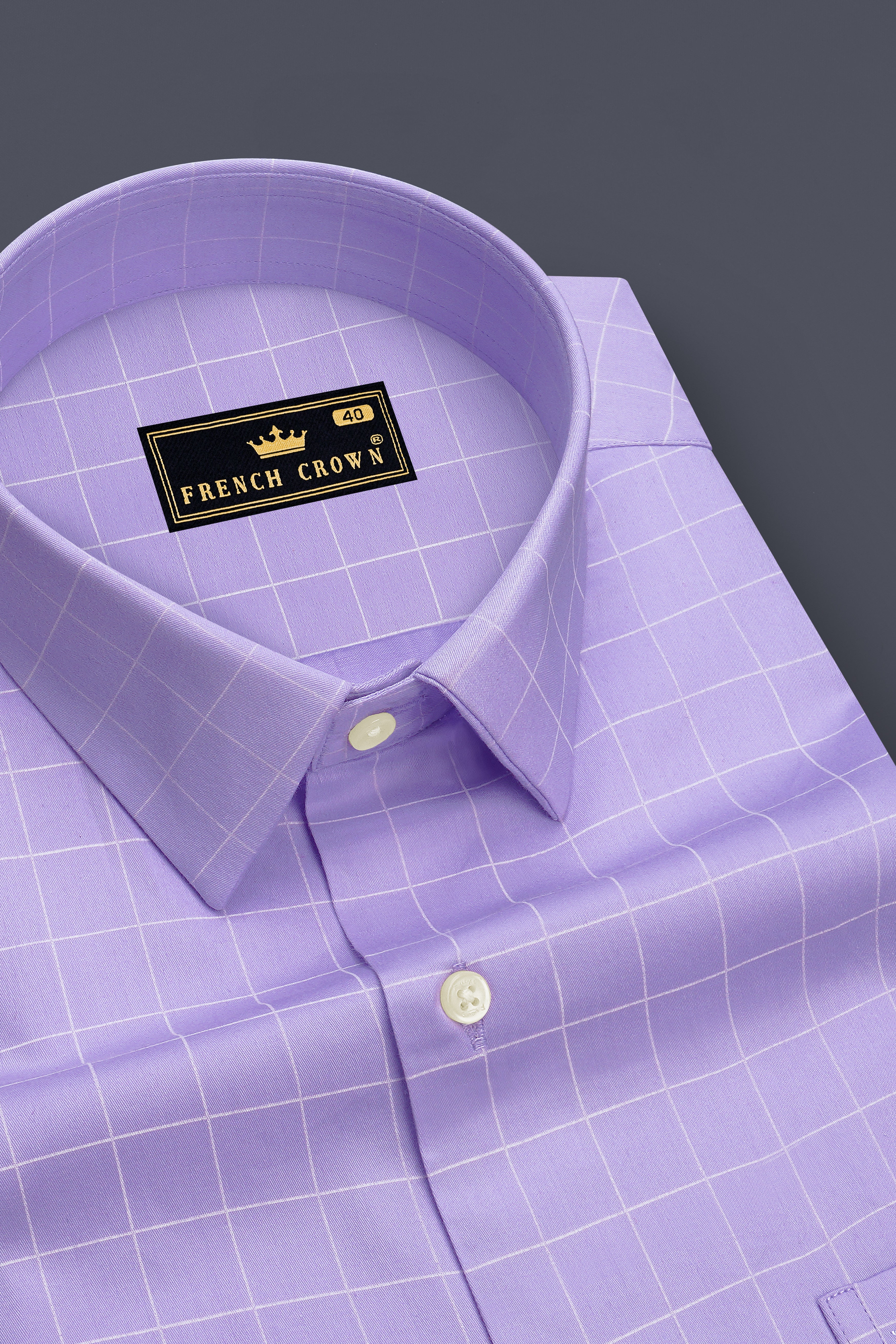 Lumis-Biloba Purple And Bright White Windowpane Subtle Sheen Super Soft Premium Cotton Dress Shirt
