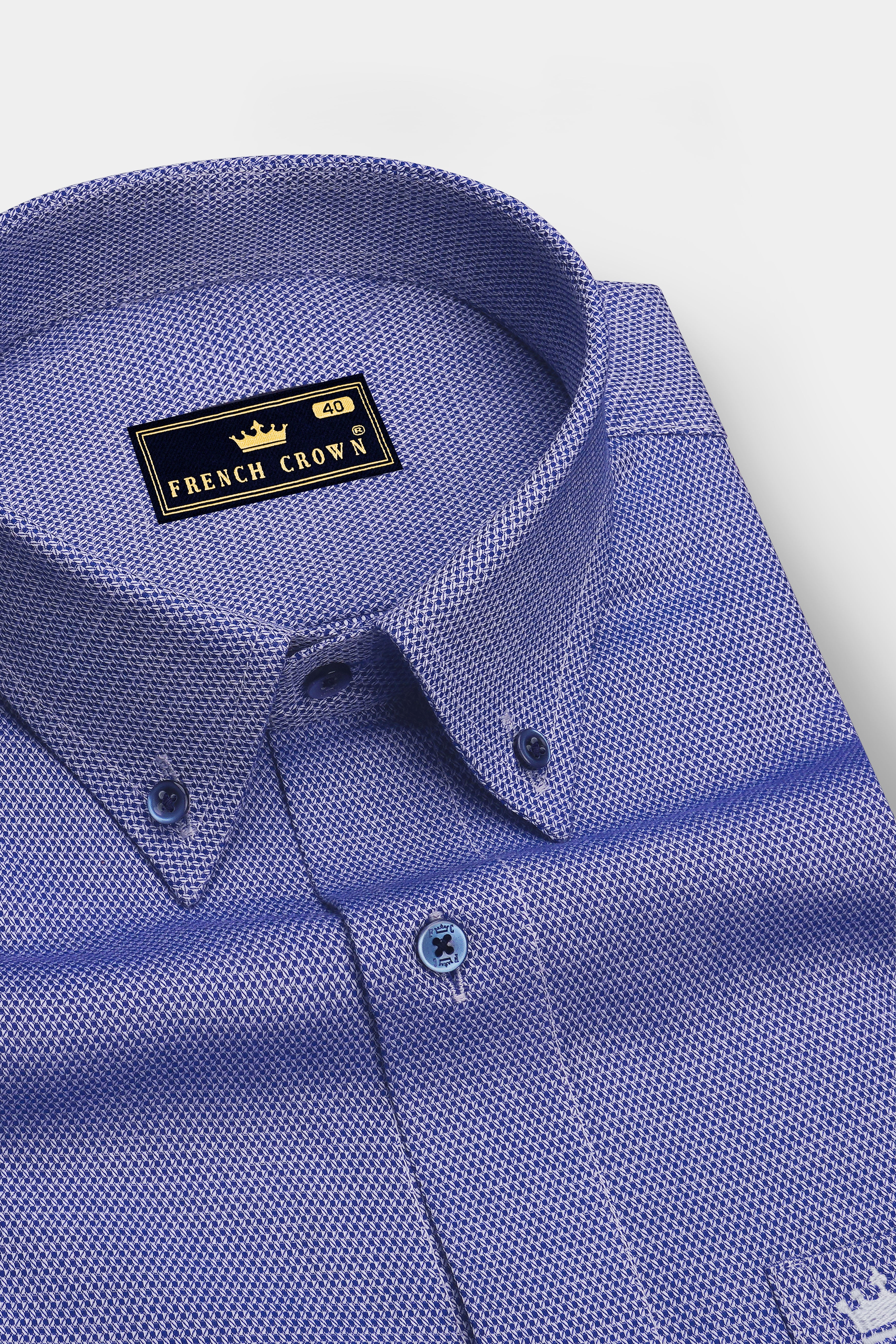 Monarch-Bufferfly Bush Blue Dobby Textured Premium Giza Cotton Dress Shirt