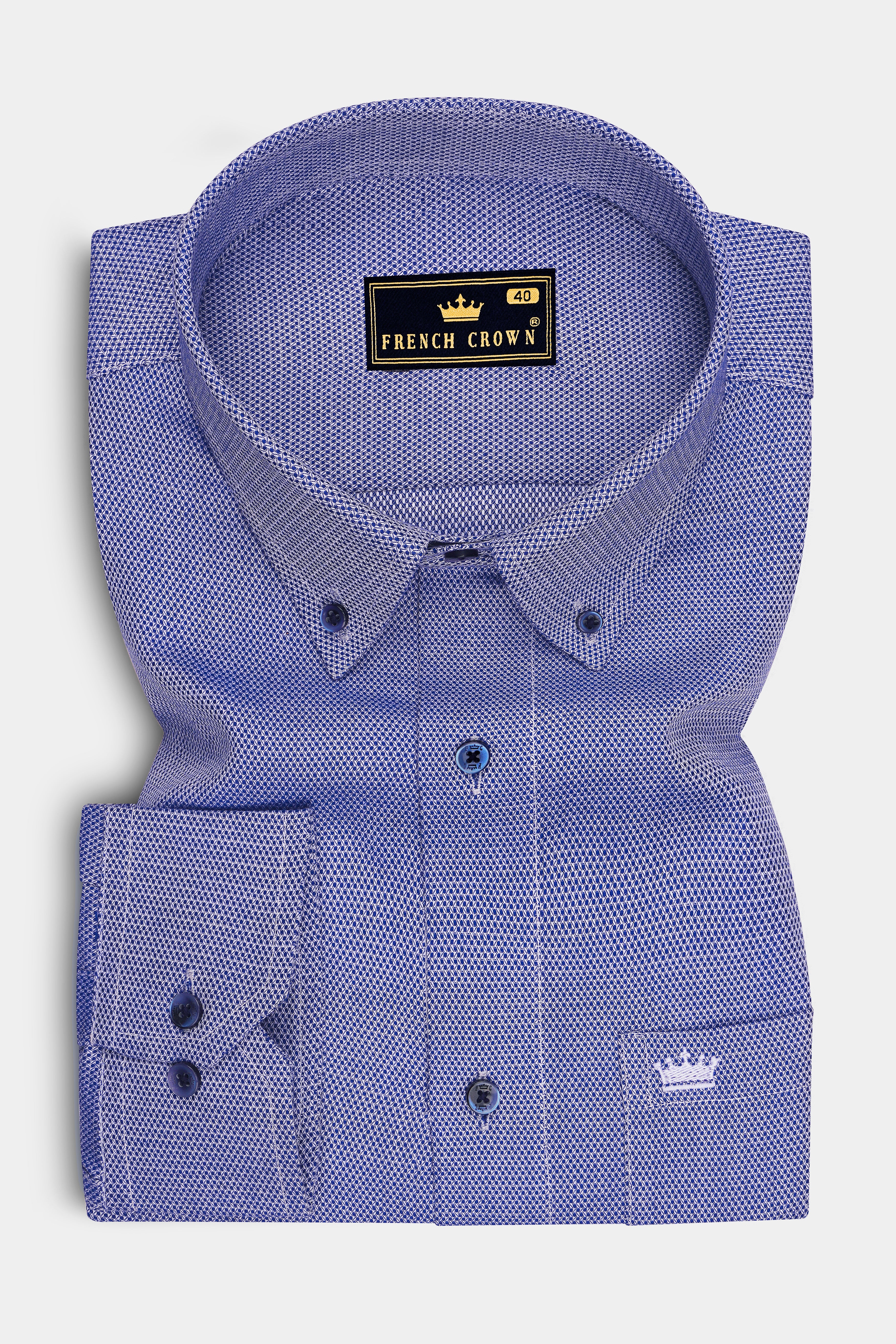 Monarch-Bufferfly Bush Blue Dobby Textured Premium Giza Cotton Dress Shirt
