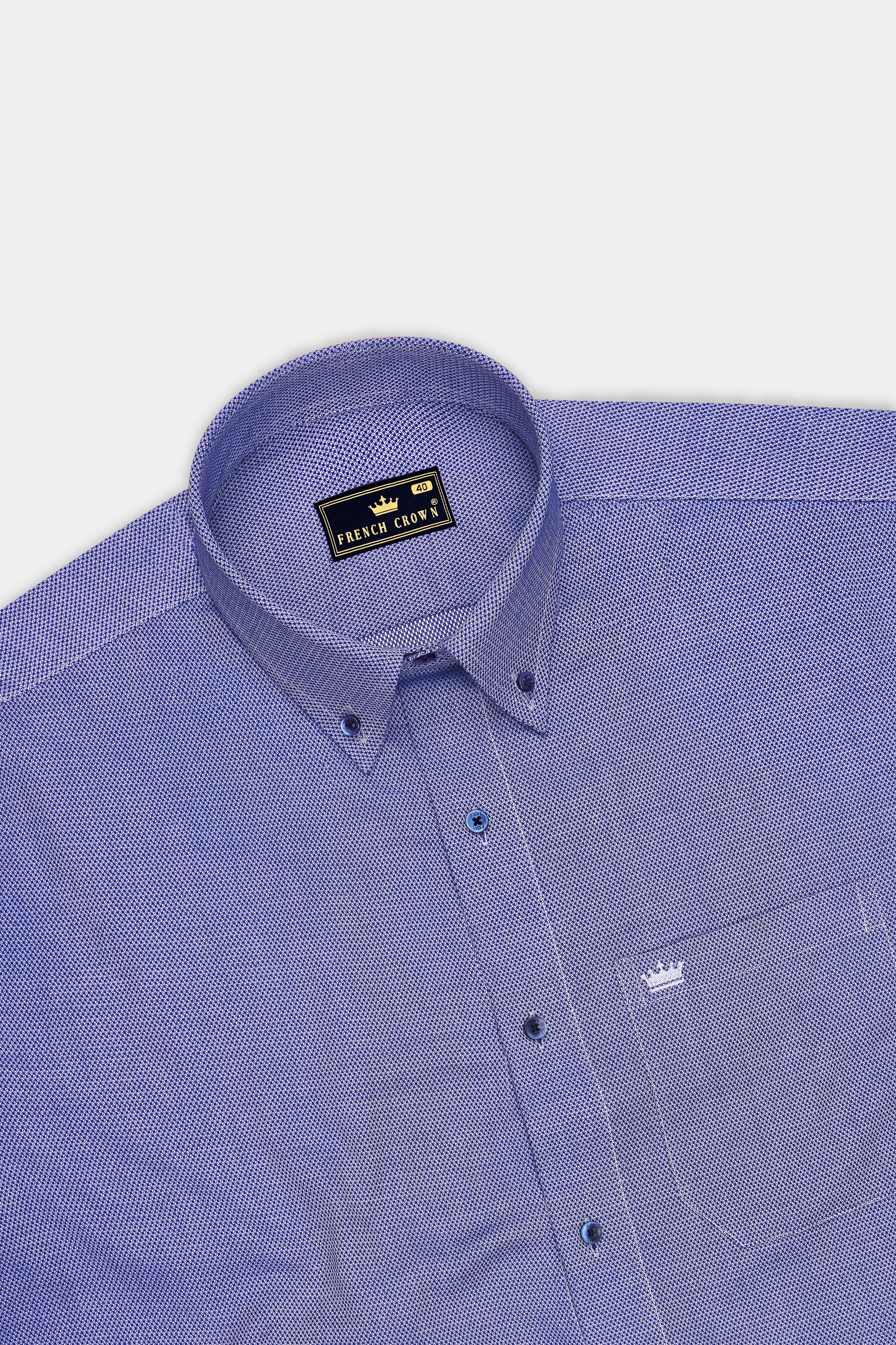 Monarch-Bufferfly Bush Blue Dobby Textured Premium Giza Cotton Dress Shirt