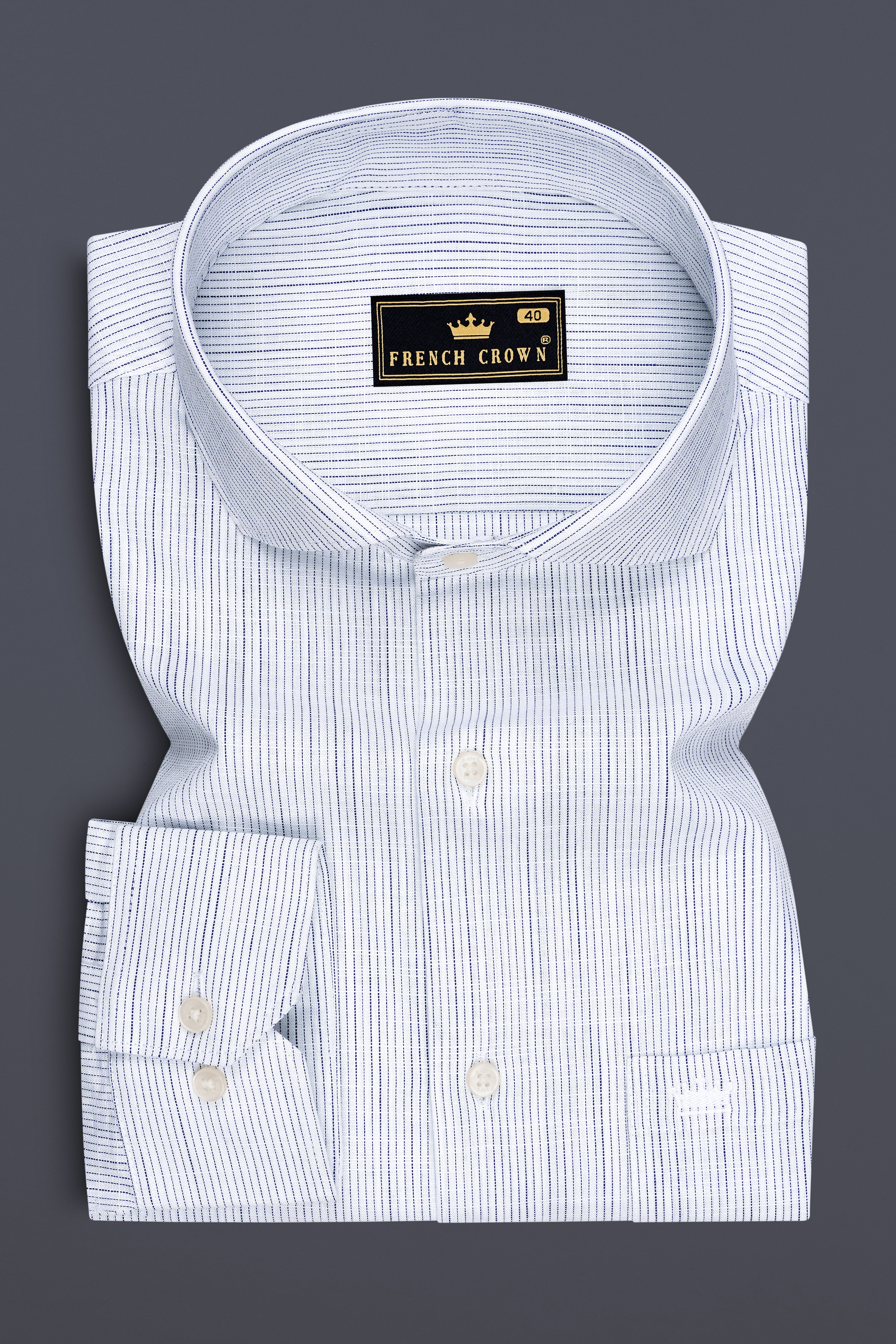 Caligo-Bright White Striped Luxurious Linen Dress Shirt