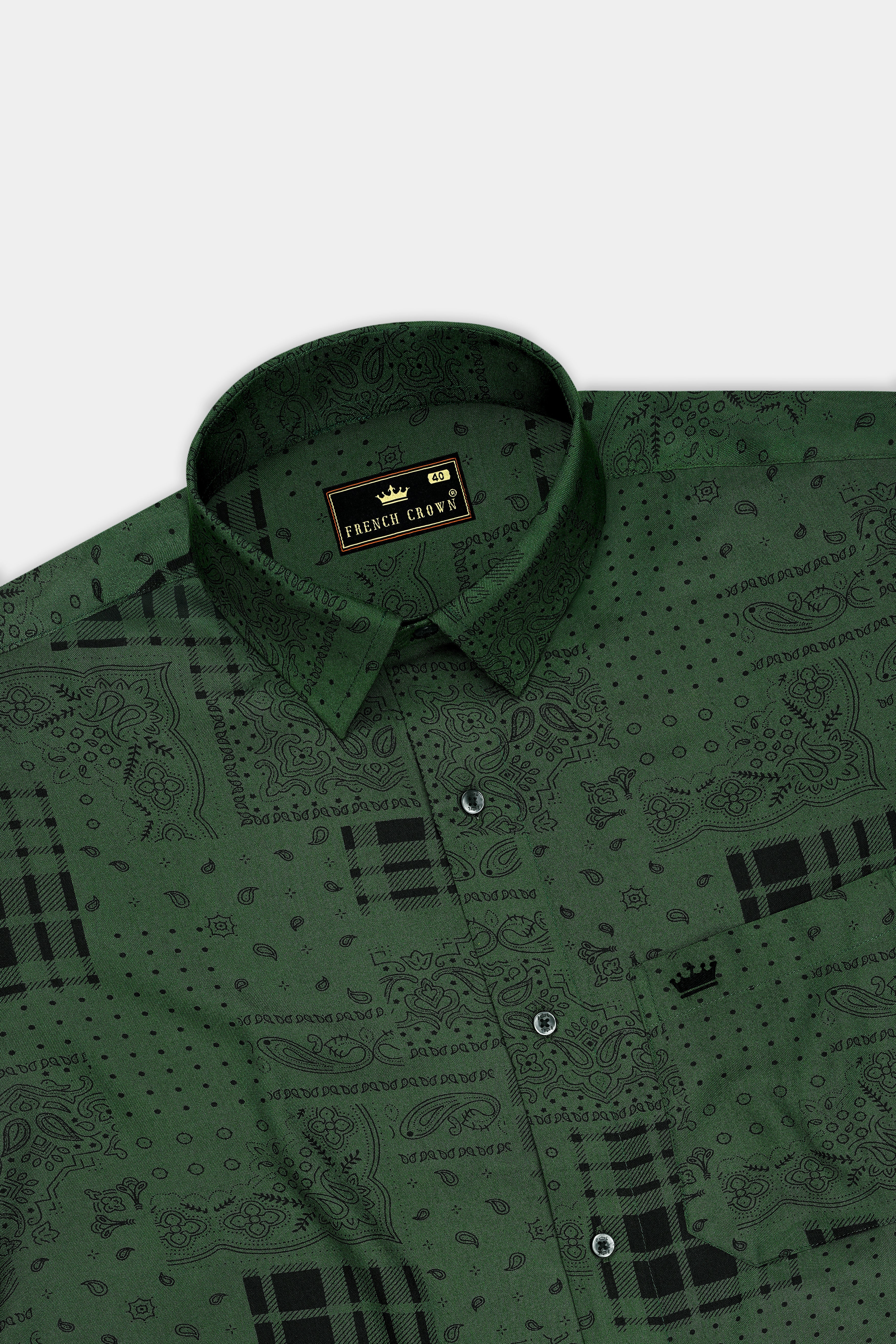 Sylvan-Everglade Green Paisley Printed Super Soft Tencel Casual Shirt