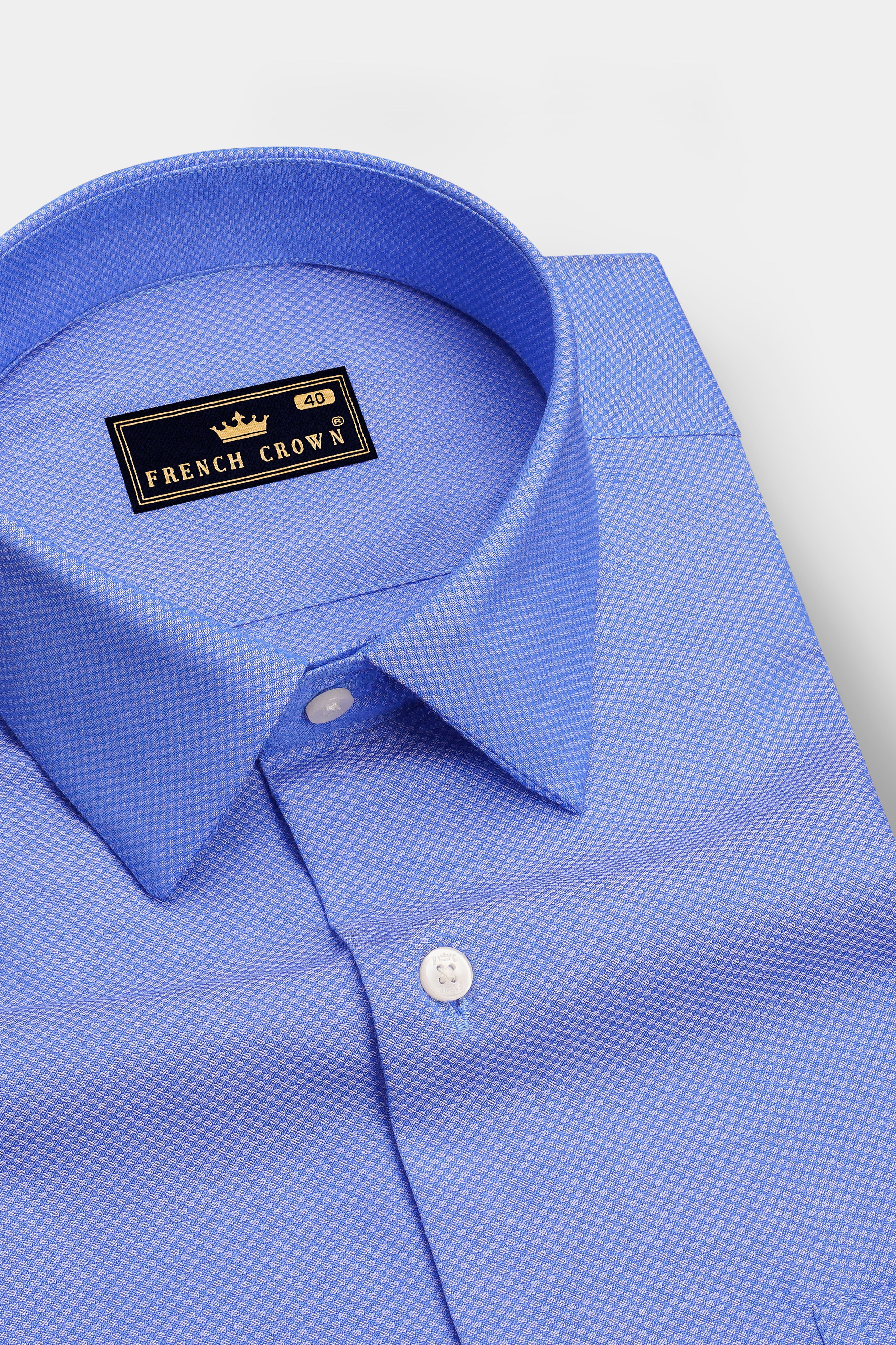 Renzo-Chetwode Blue Dobby Textured Premium Giza Cotton Dress Shirt