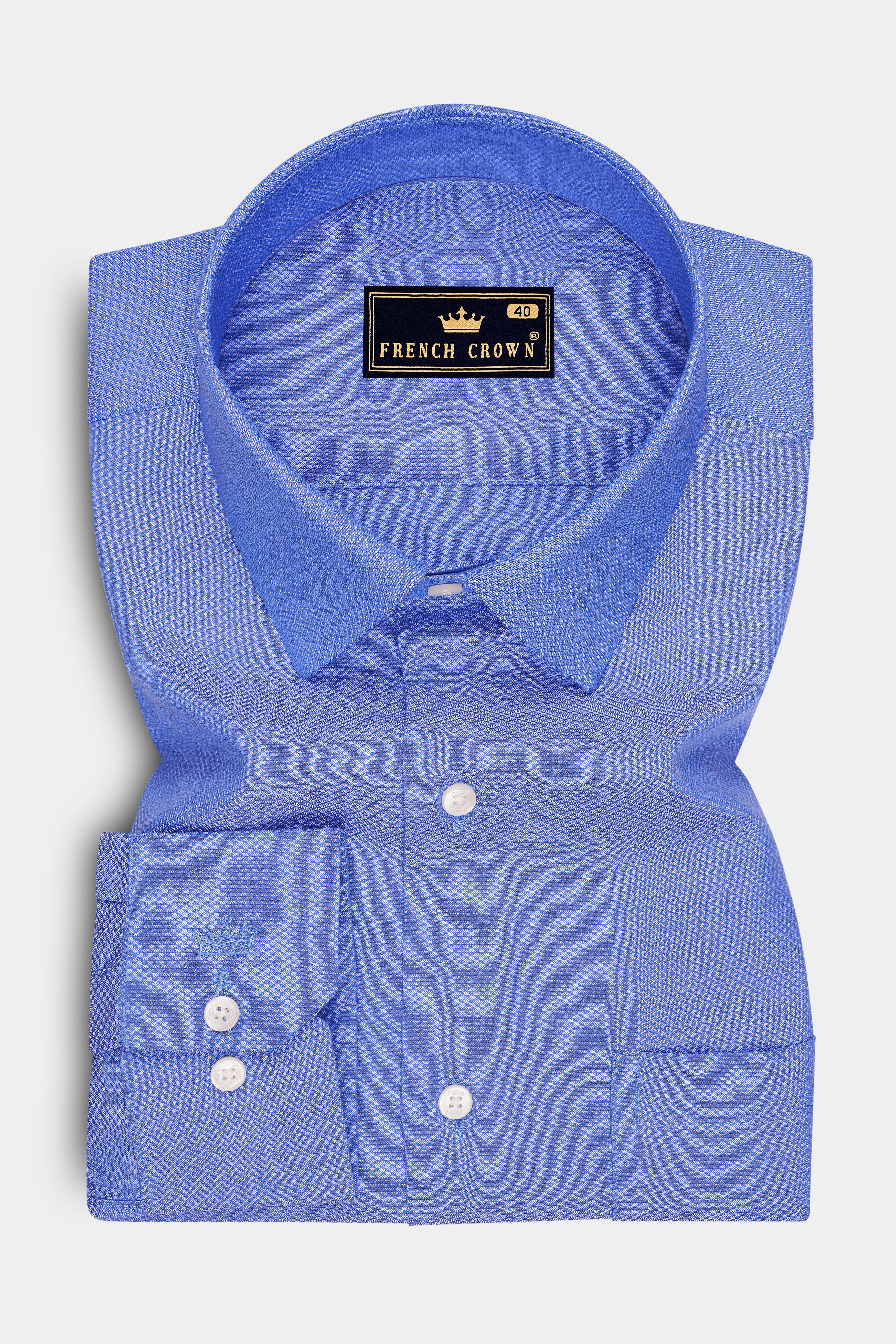 Renzo-Chetwode Blue Dobby Textured Premium Giza Cotton Dress Shirt