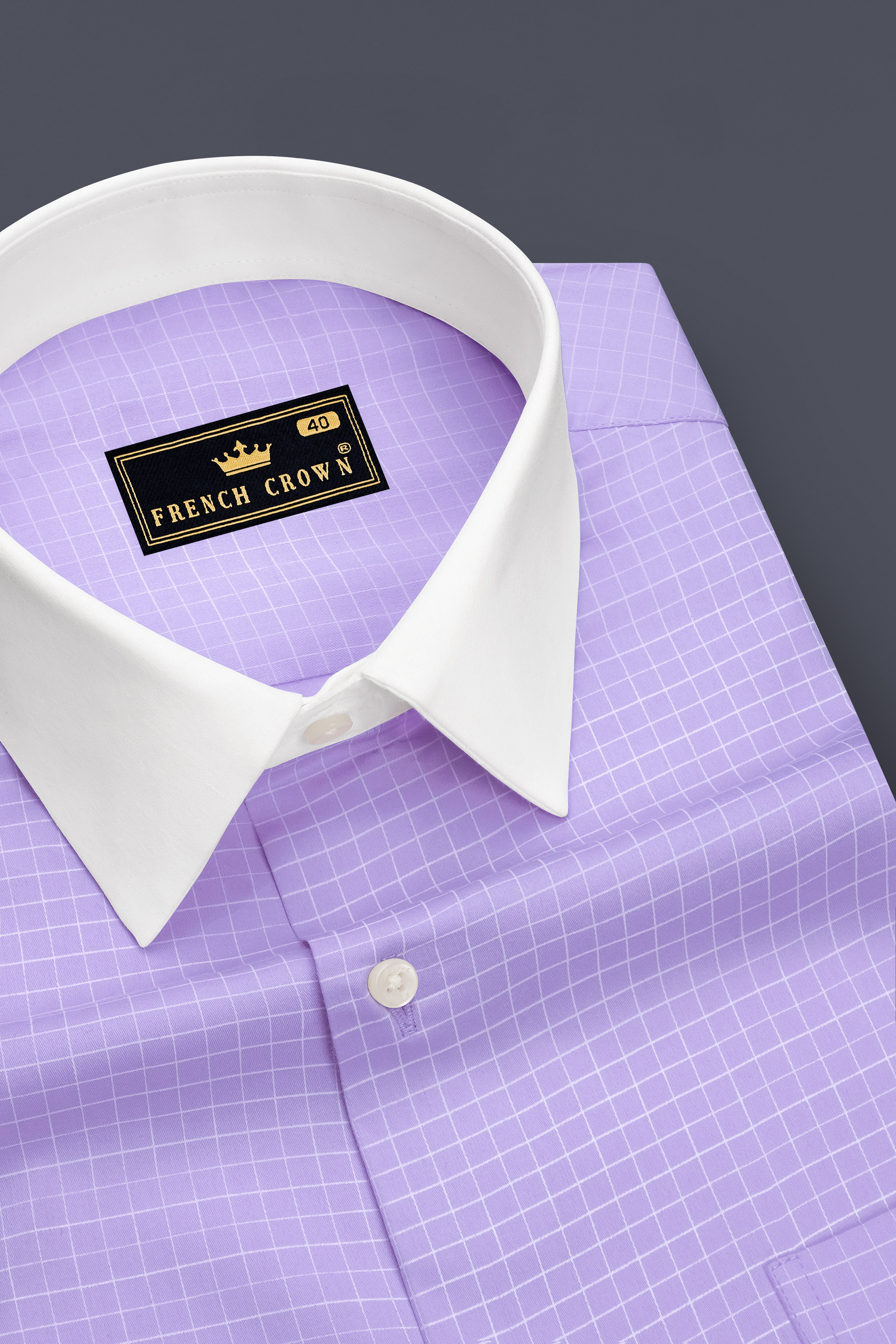 Prism-Prelude Purple And Bright White Plaid Subtle Sheen Super Soft Premium Cotton White Cuff Collar Casual Shirt