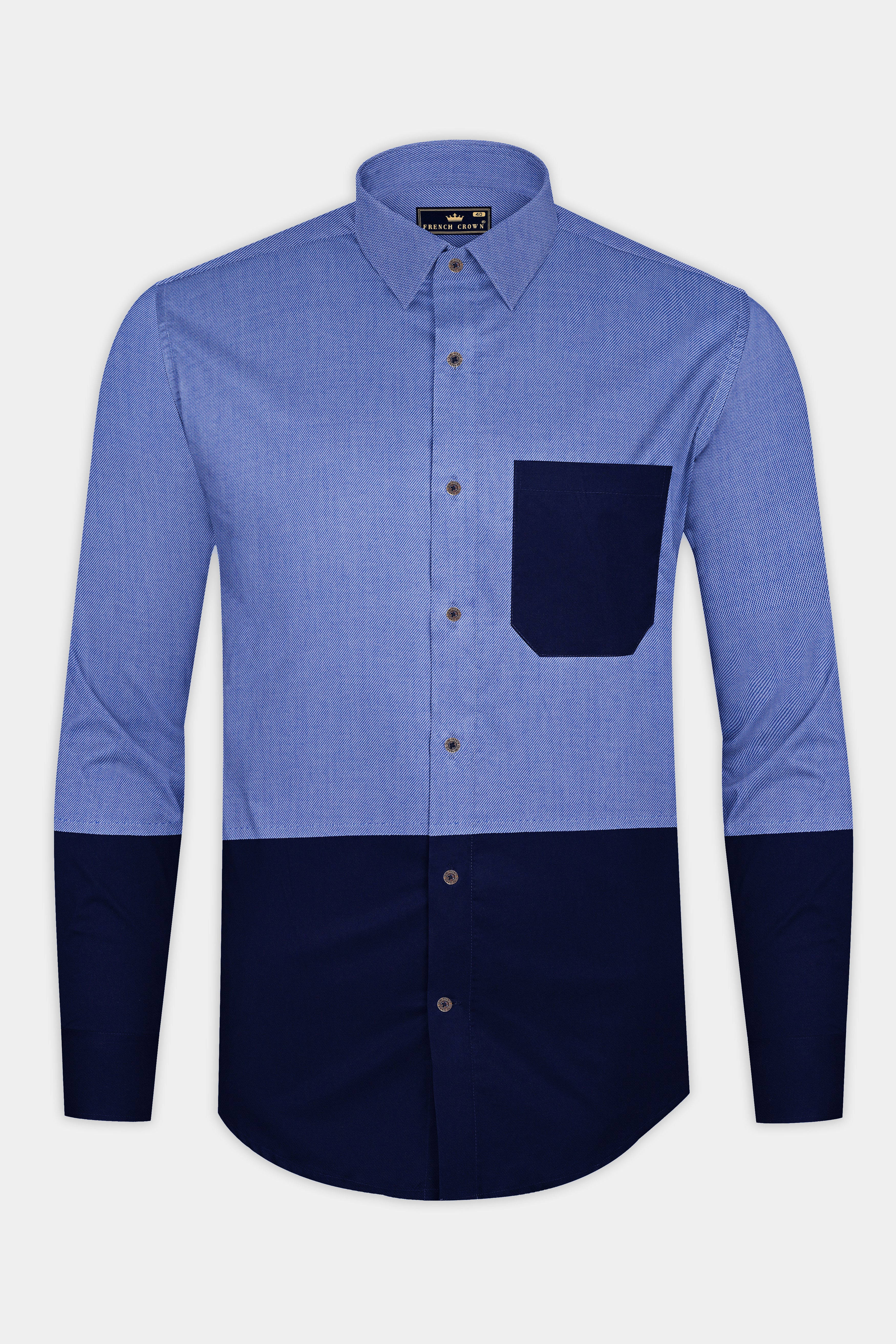 Noctis-Glaucous Blue And Midnight Navy Textured Oxford Premium Cotton Designer Casual Shirt