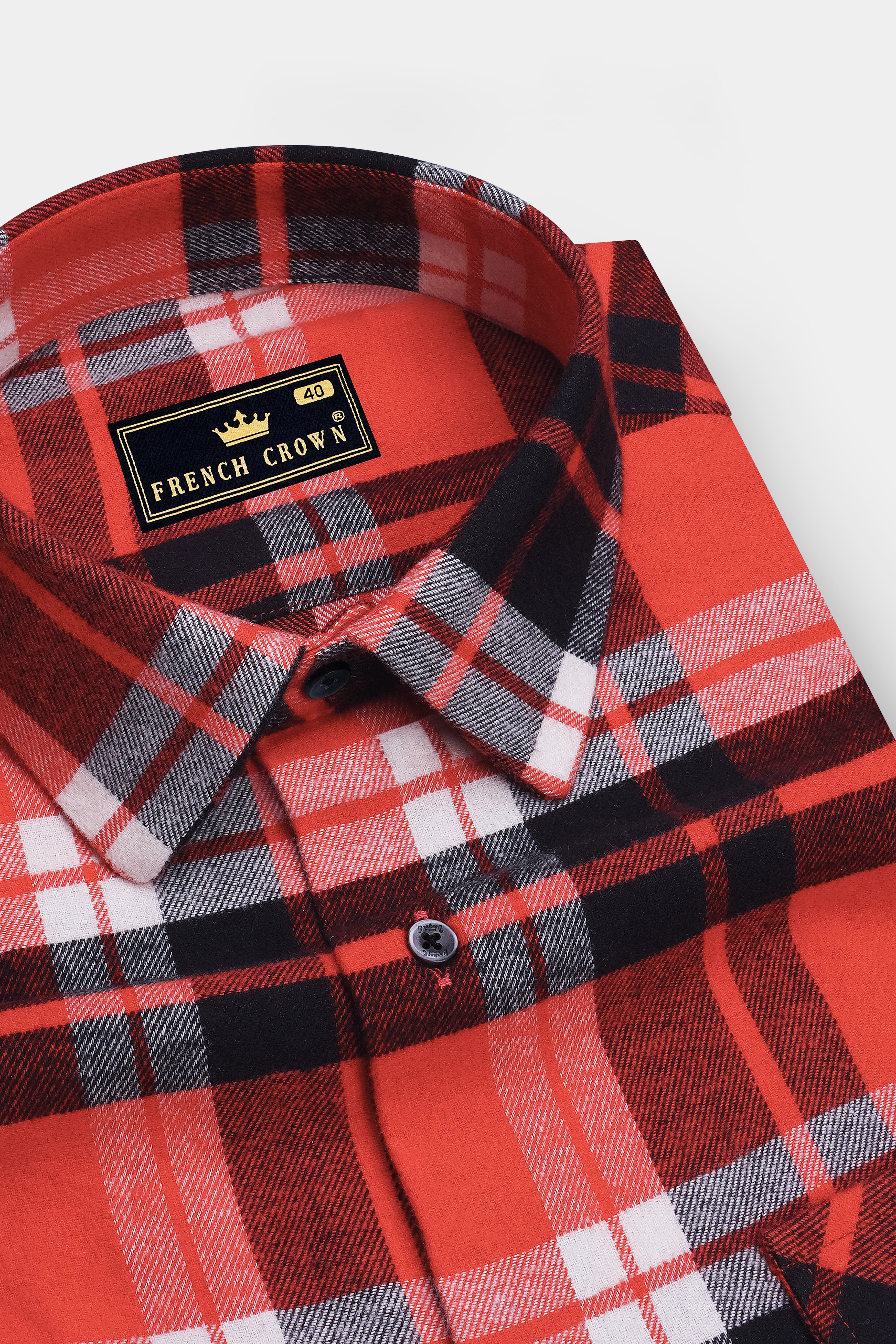 Harrow-Cinnabar Orange And Jade Black Plaid Flannel Premium Cotton Designer Casual Shirt