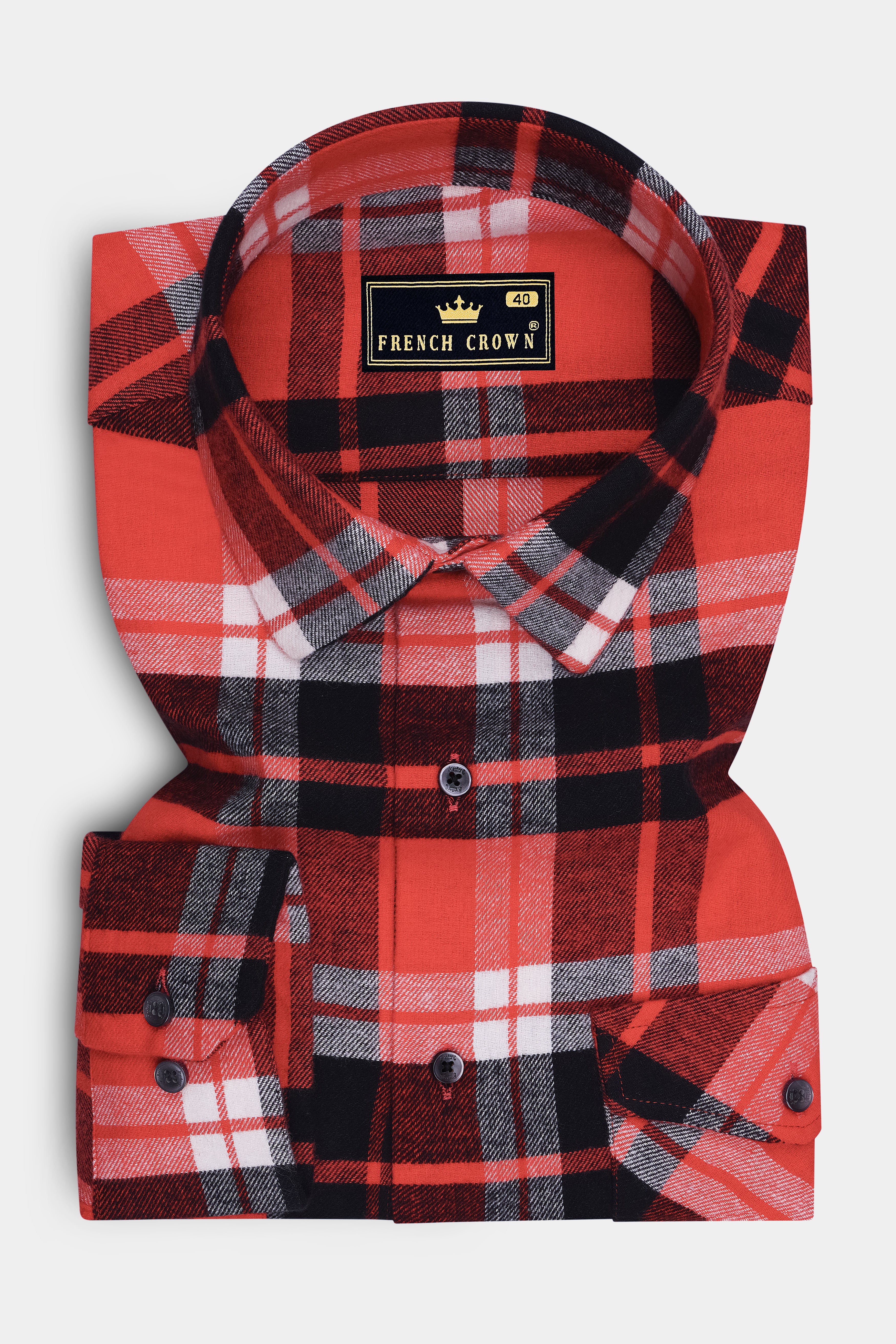 Harrow-Cinnabar Orange And Jade Black Plaid Flannel Premium Cotton Designer Casual Shirt