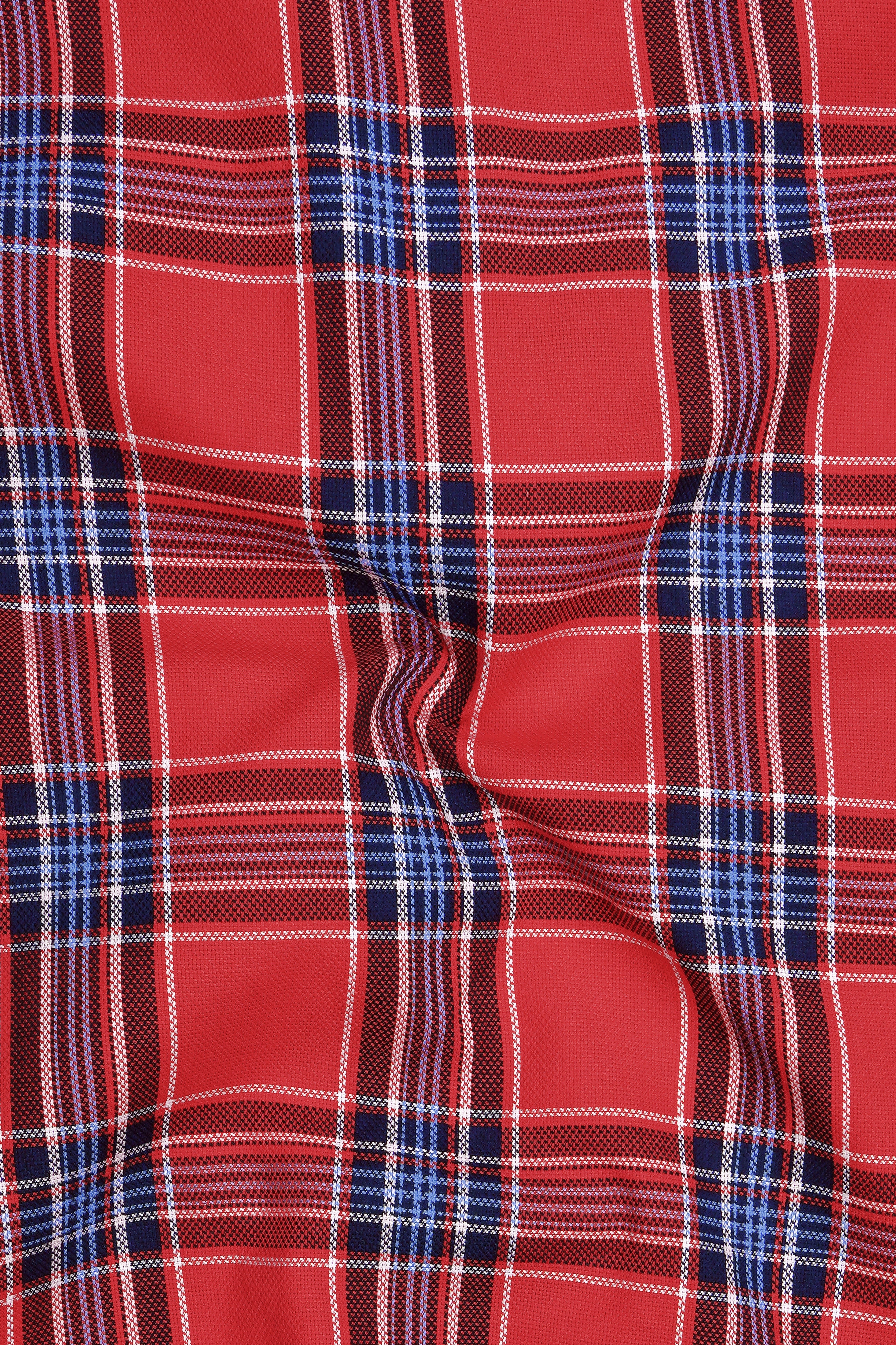 Rovelle-Valencia Red And Chambray Blue Plaid Dobby Premium Giza Cotton Casual Shirt