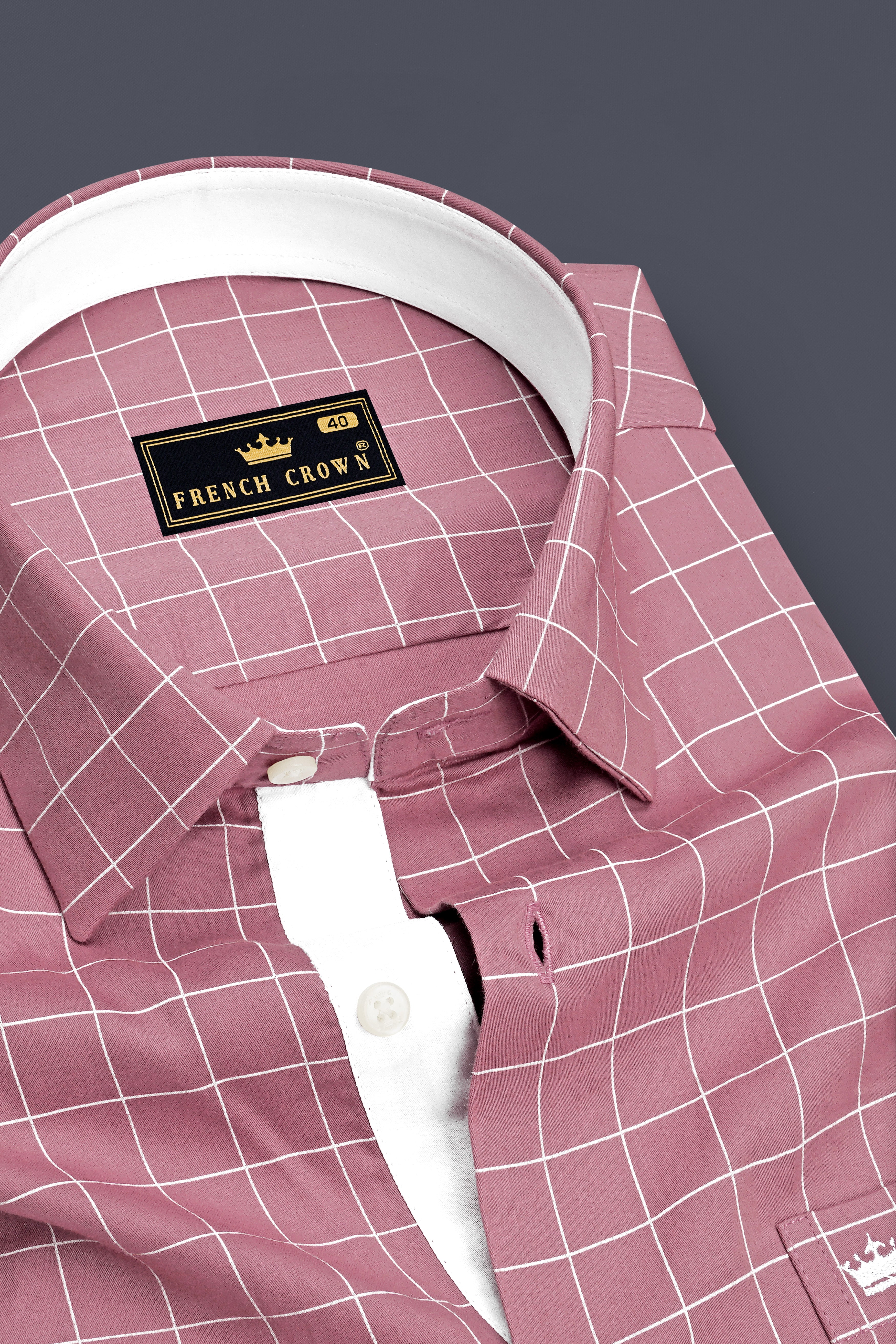 Crest-Brandy Rose Pink And Bright White Windowpane Subtle Sheen Soft Premium Cotton Dress Shirt