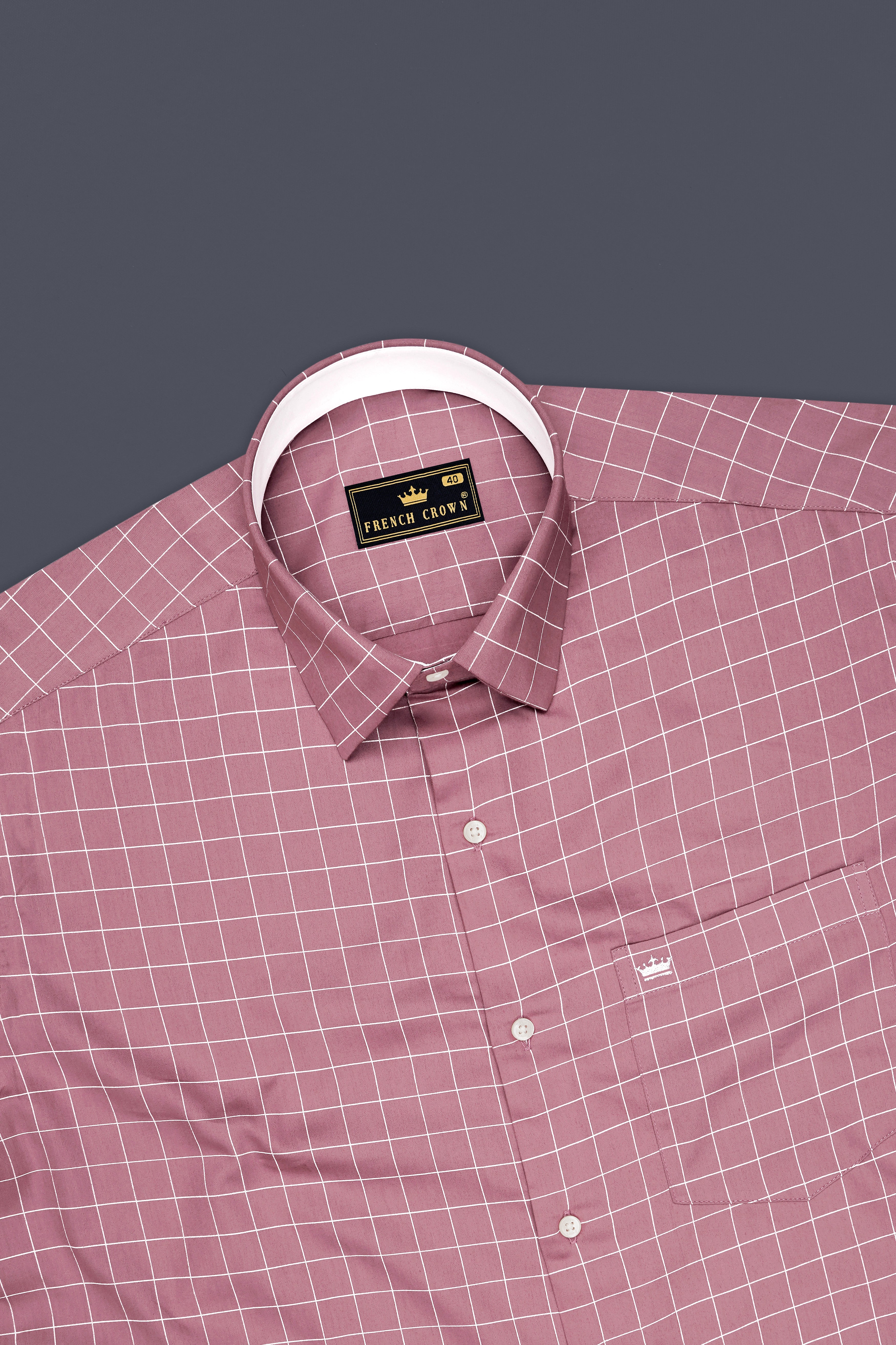 Crest-Brandy Rose Pink And Bright White Windowpane Subtle Sheen Soft Premium Cotton Dress Shirt