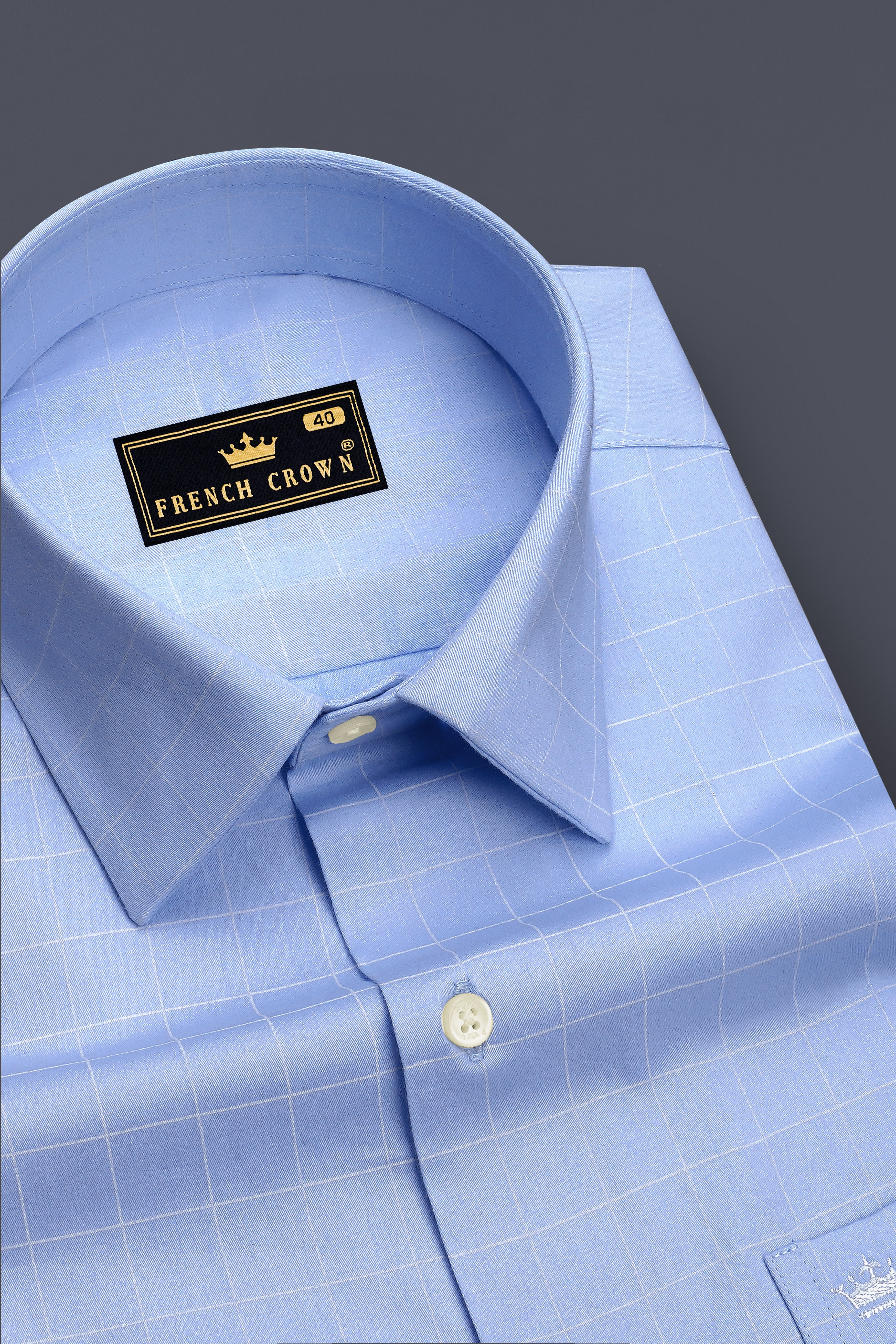 Aether-Cloudy Blue And Bright White Windowpane Subtle Sheen Super Soft Premium Cotton Dress Shirt