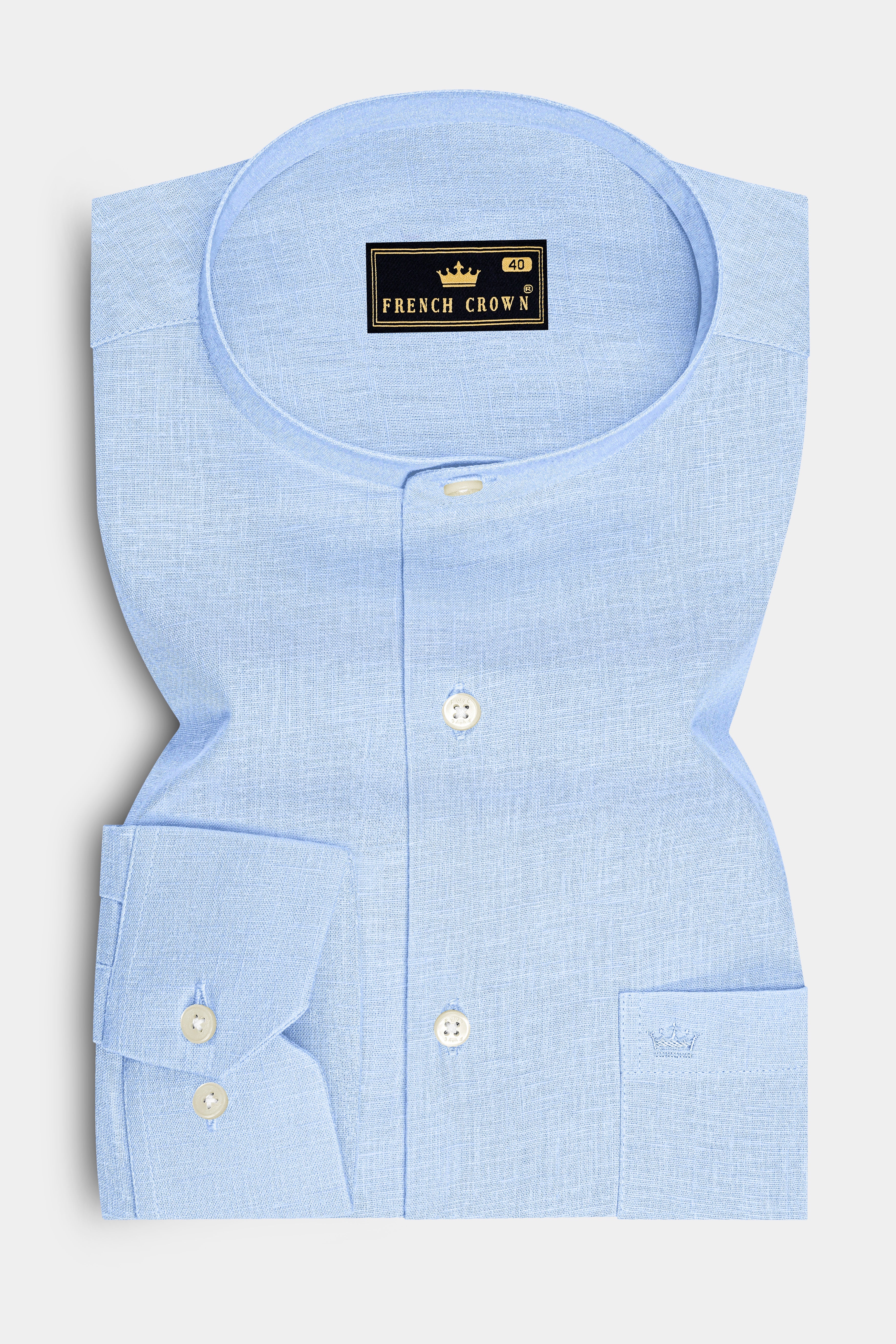Azure-Tropical Sky Blue Luxurious Linen Mandarin Dress Shirt