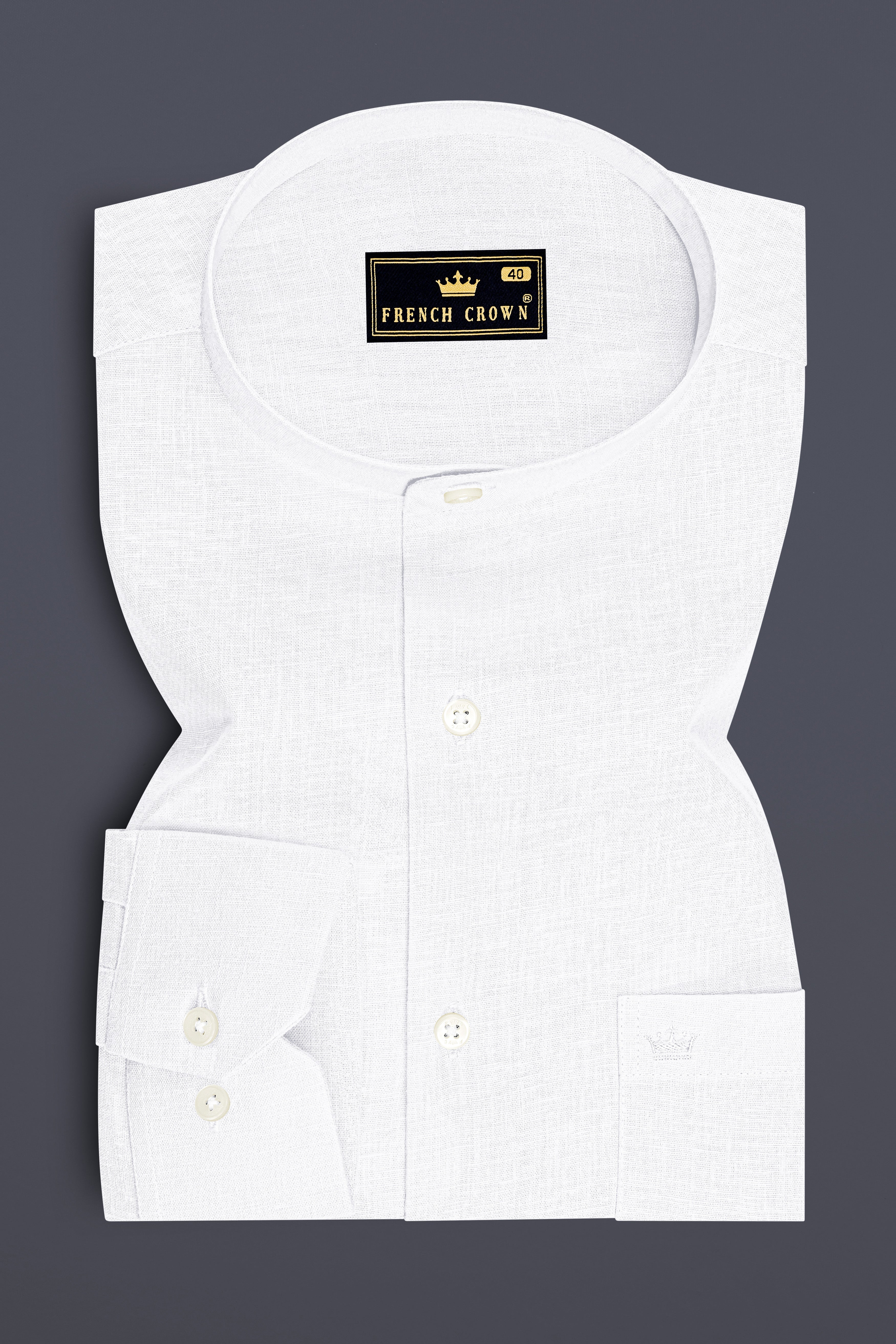 Luceo-Bright White Luxurious Linen Mandarin Dress Shirt