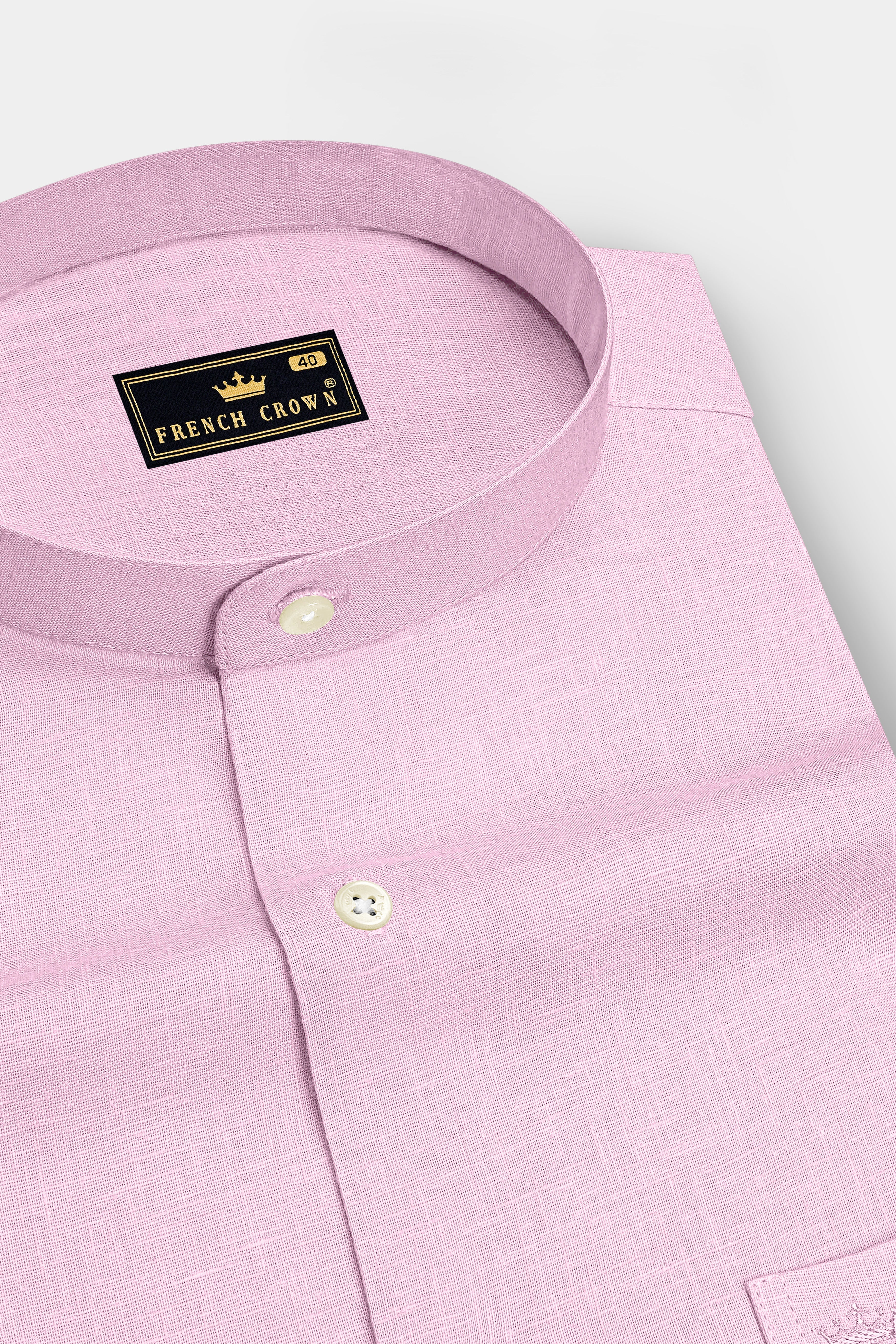 Maison-Classic Rose Pink Luxurious Linen Mandarin Dress Shirt