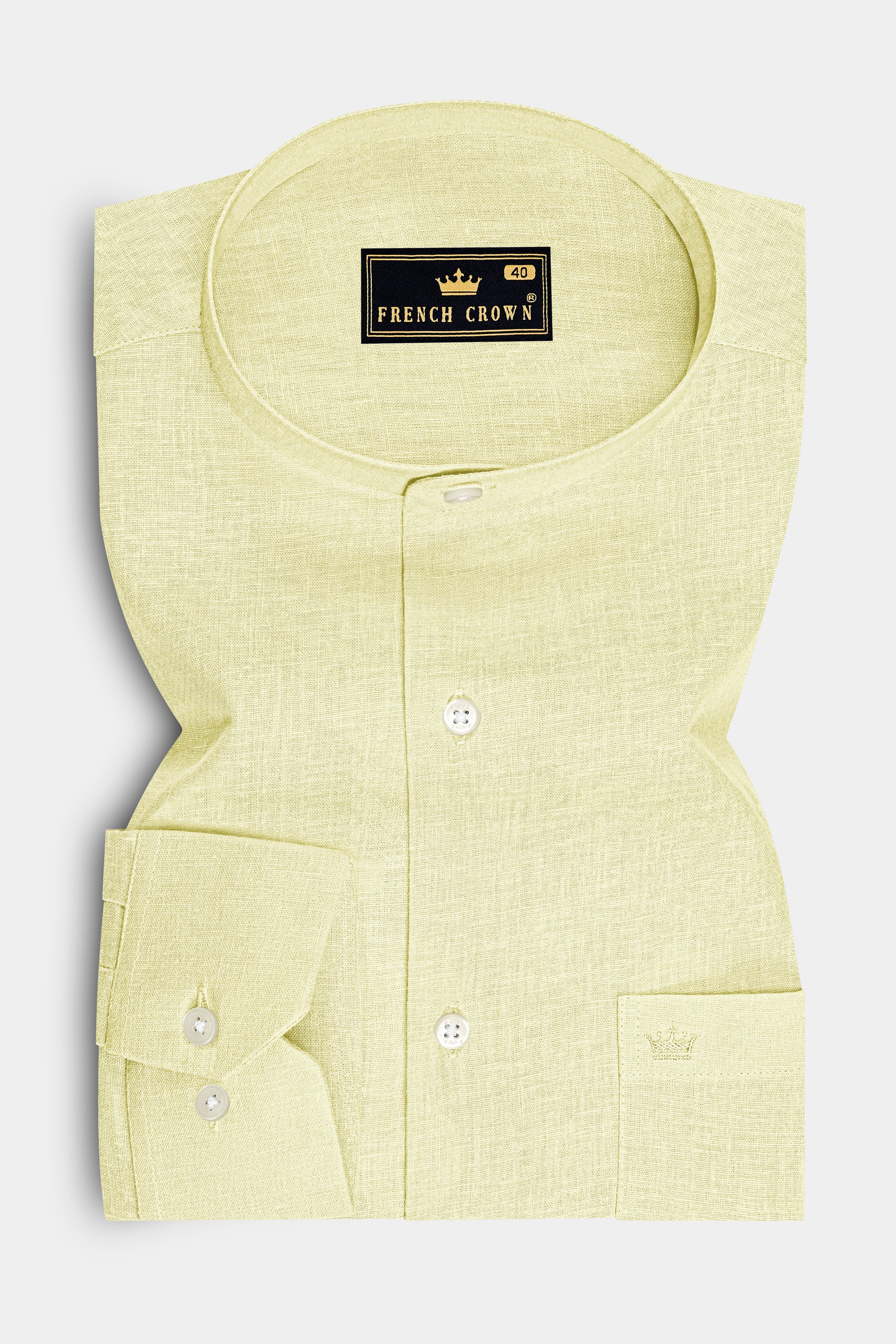 Flavian-Spring Yellow Luxurious Linen Mandarin Dress Shirt