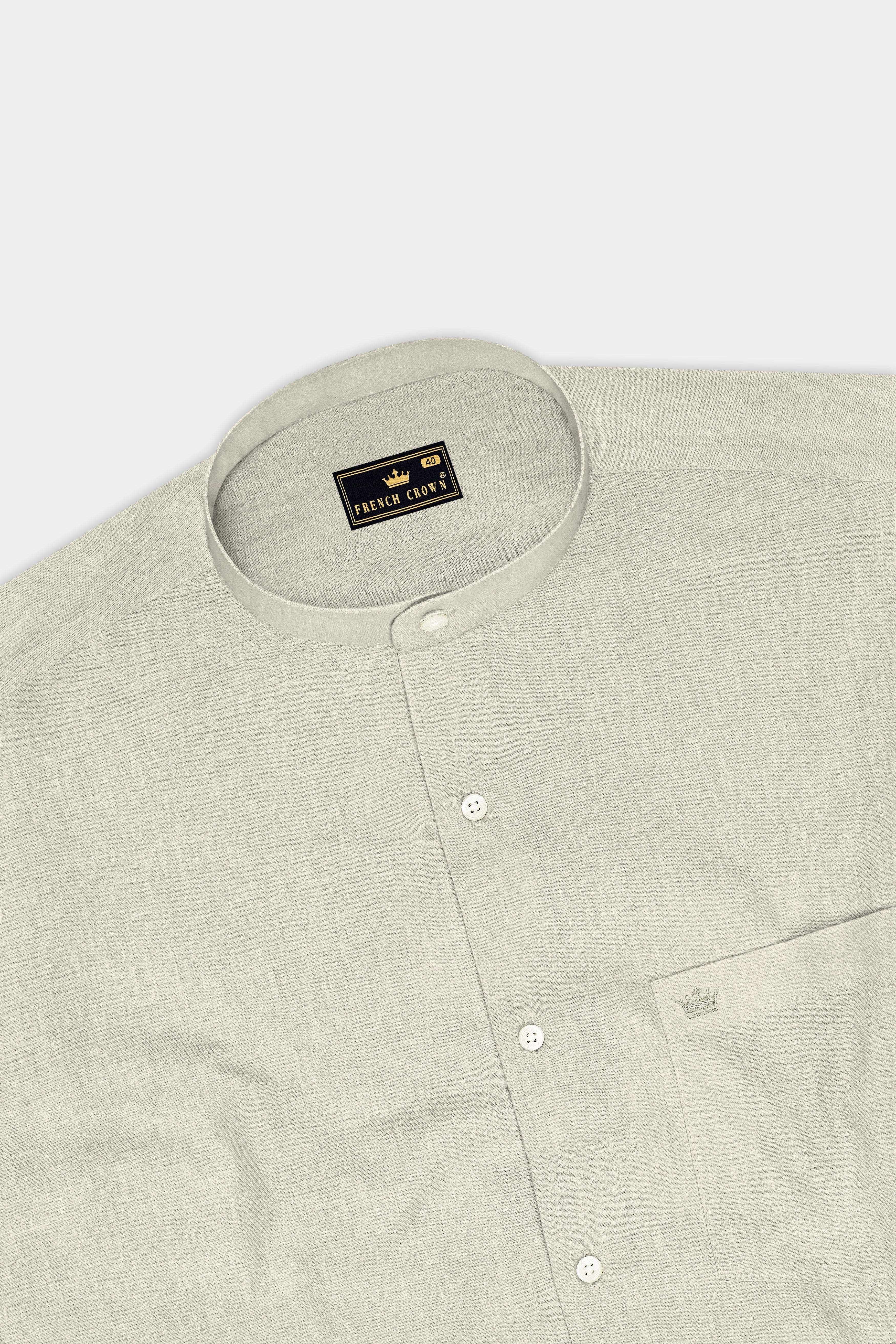 Olivon-Coriander Cream Luxurious Linen Mandarin Dress Shirt