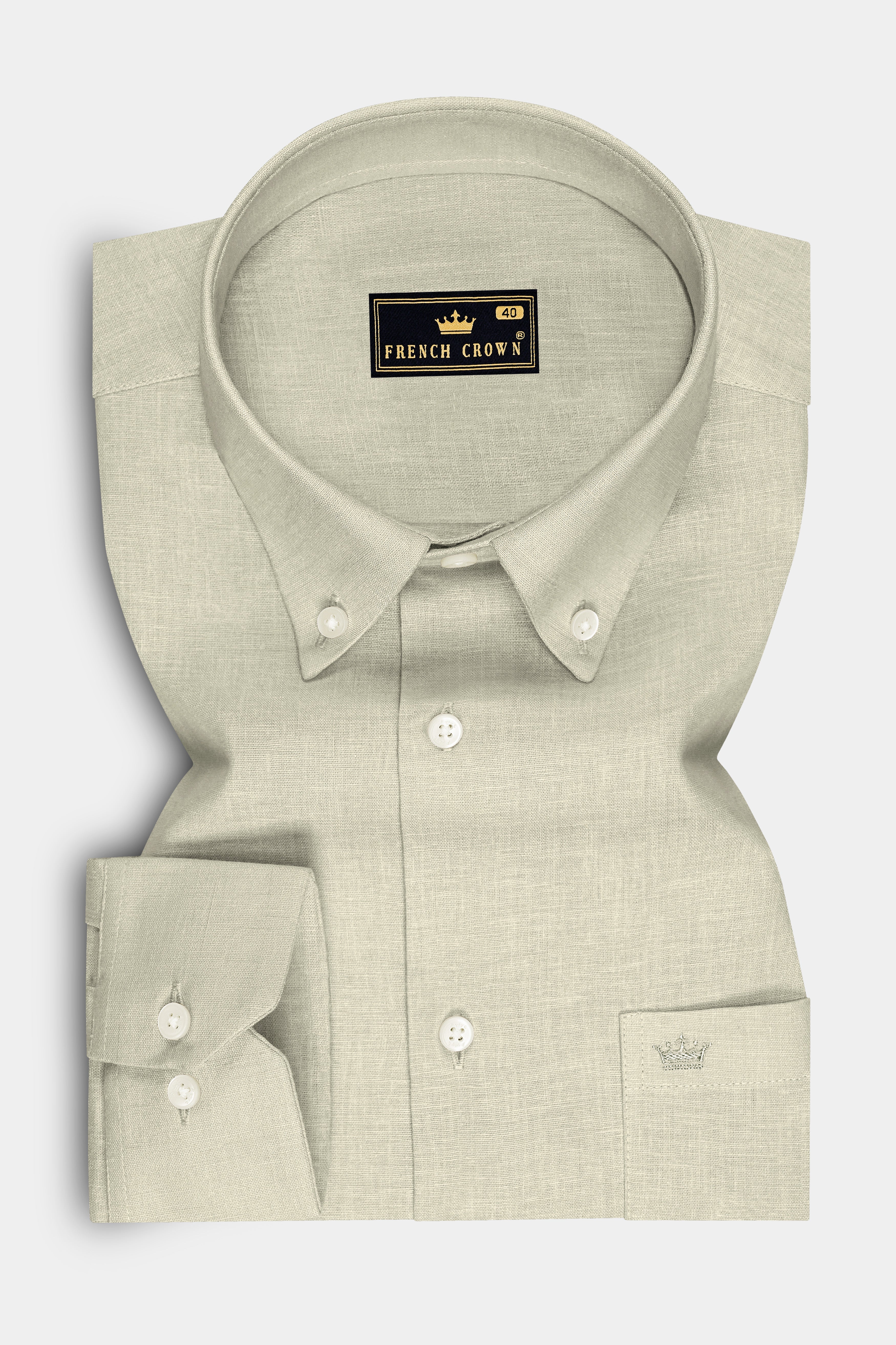 Olivon-Coriander Cream Luxurious Linen Button Down Dress Shirt