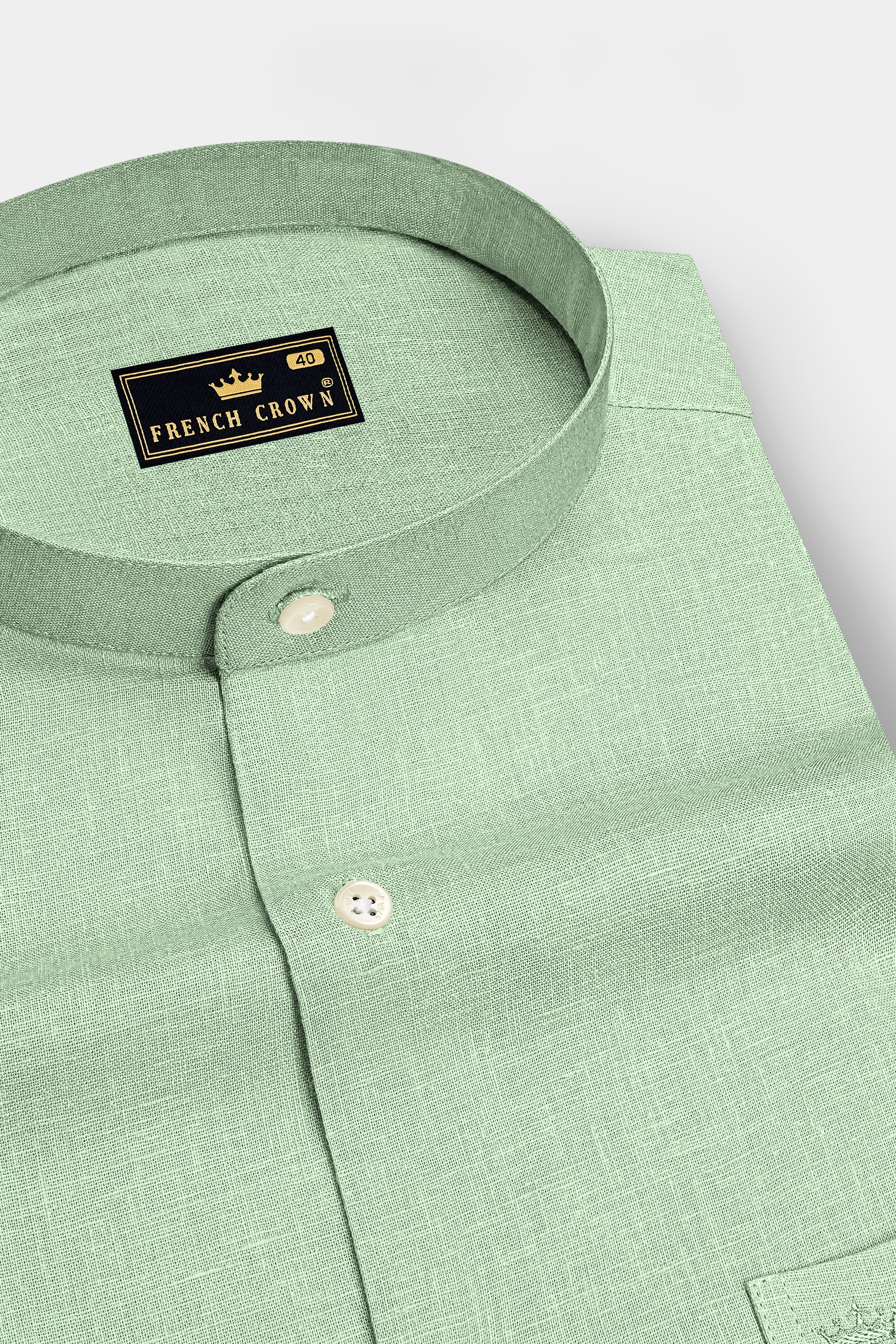 Moss-Ash Green Luxurious Linen Mandarin Dress Shirt