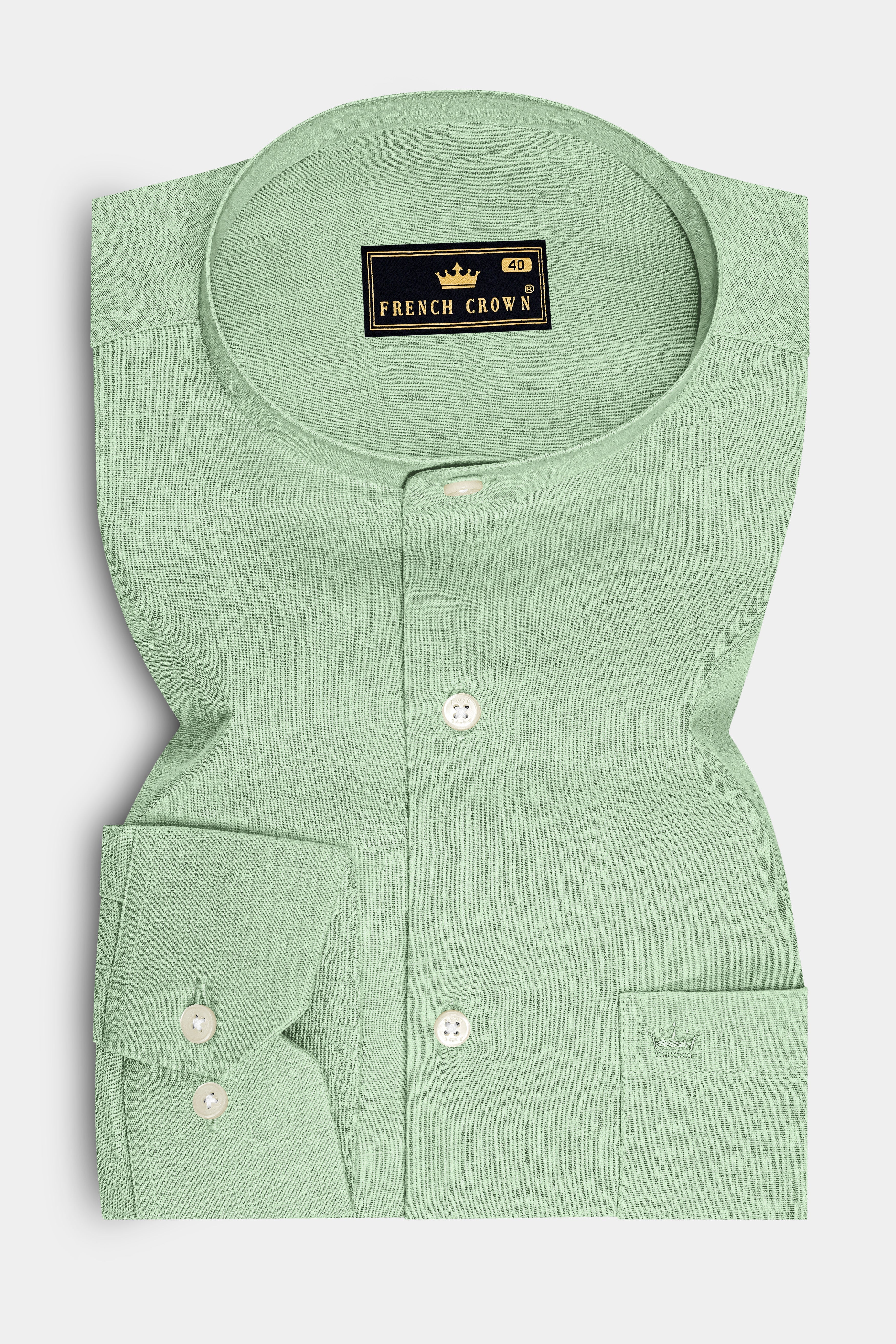 Moss-Ash Green Luxurious Linen Mandarin Dress Shirt