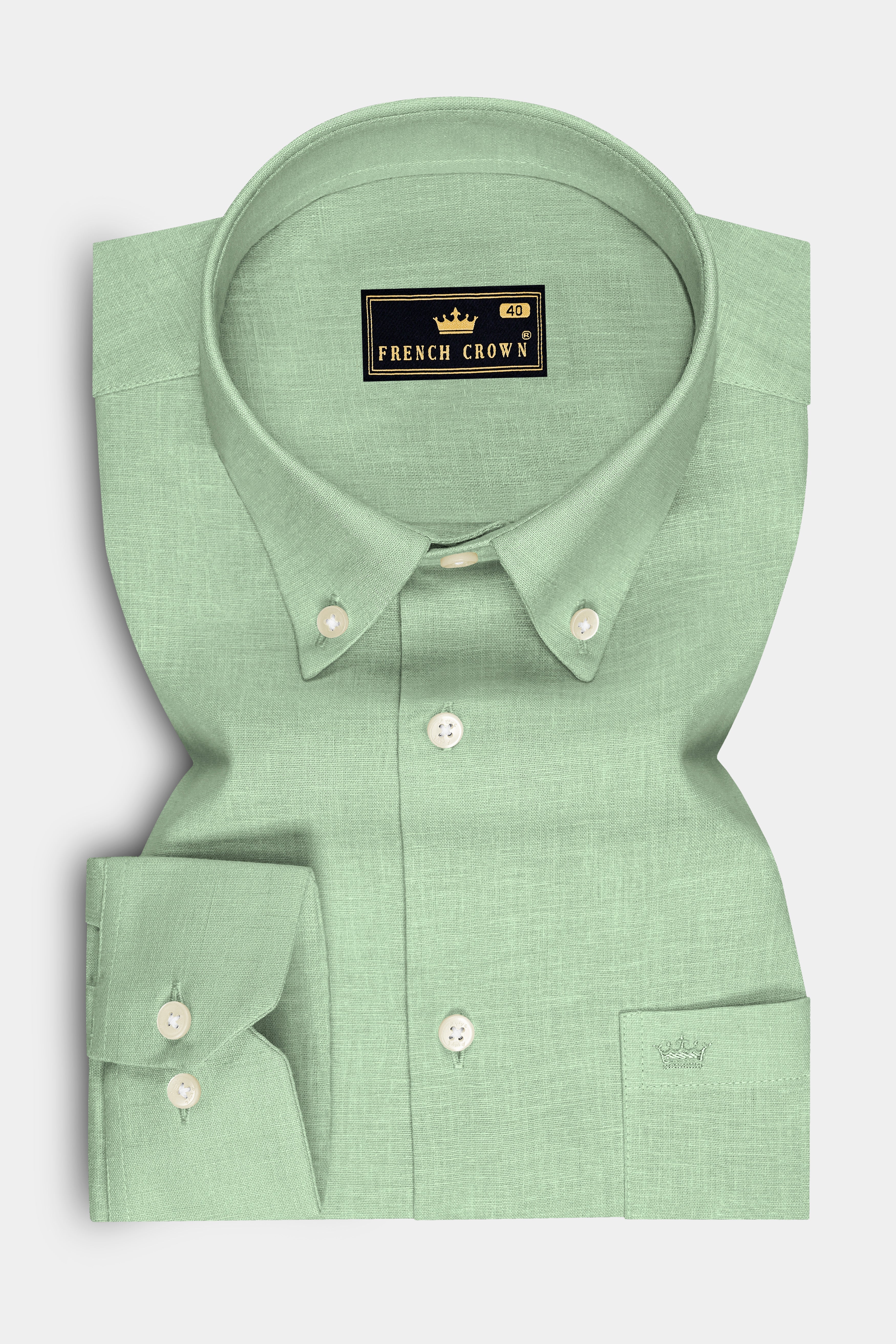 Moss-Ash Green Luxurious Linen Button Down Dress Shirt