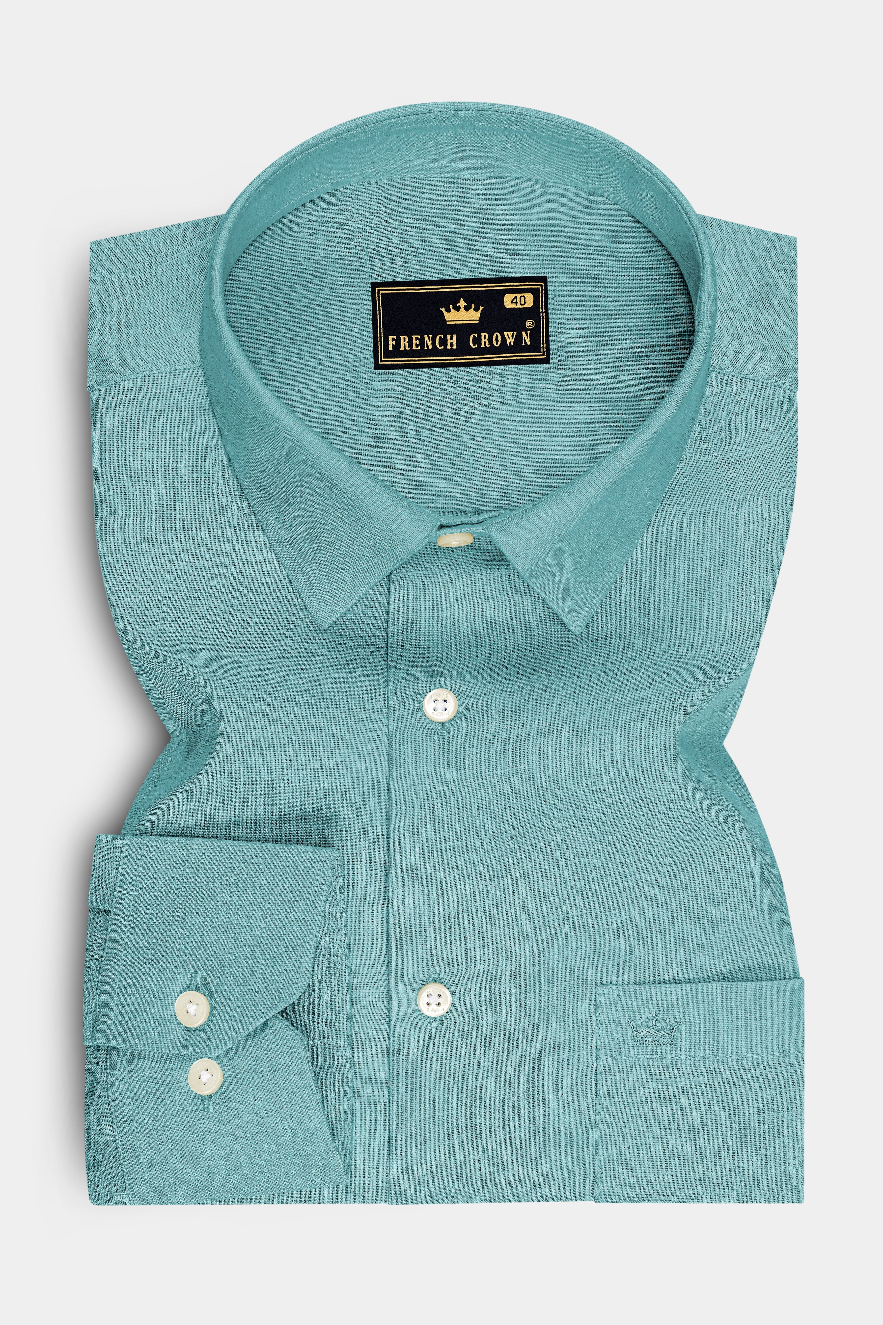 Verdant-Gulf Stream Green Luxurious Linen Dress Shirt