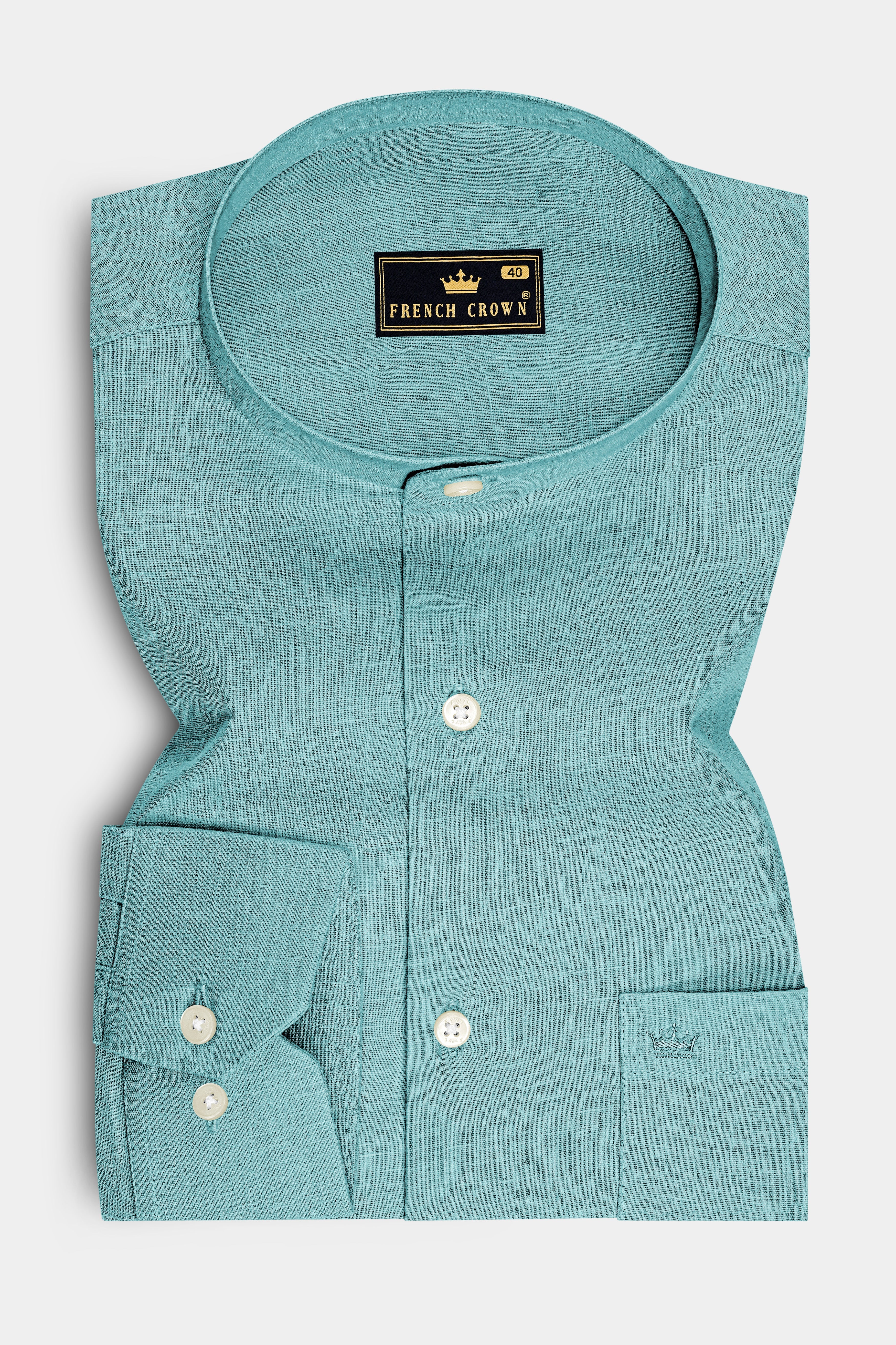 Verdant-Gulf Stream Green Luxurious Linen Mandarin Dress Shirt