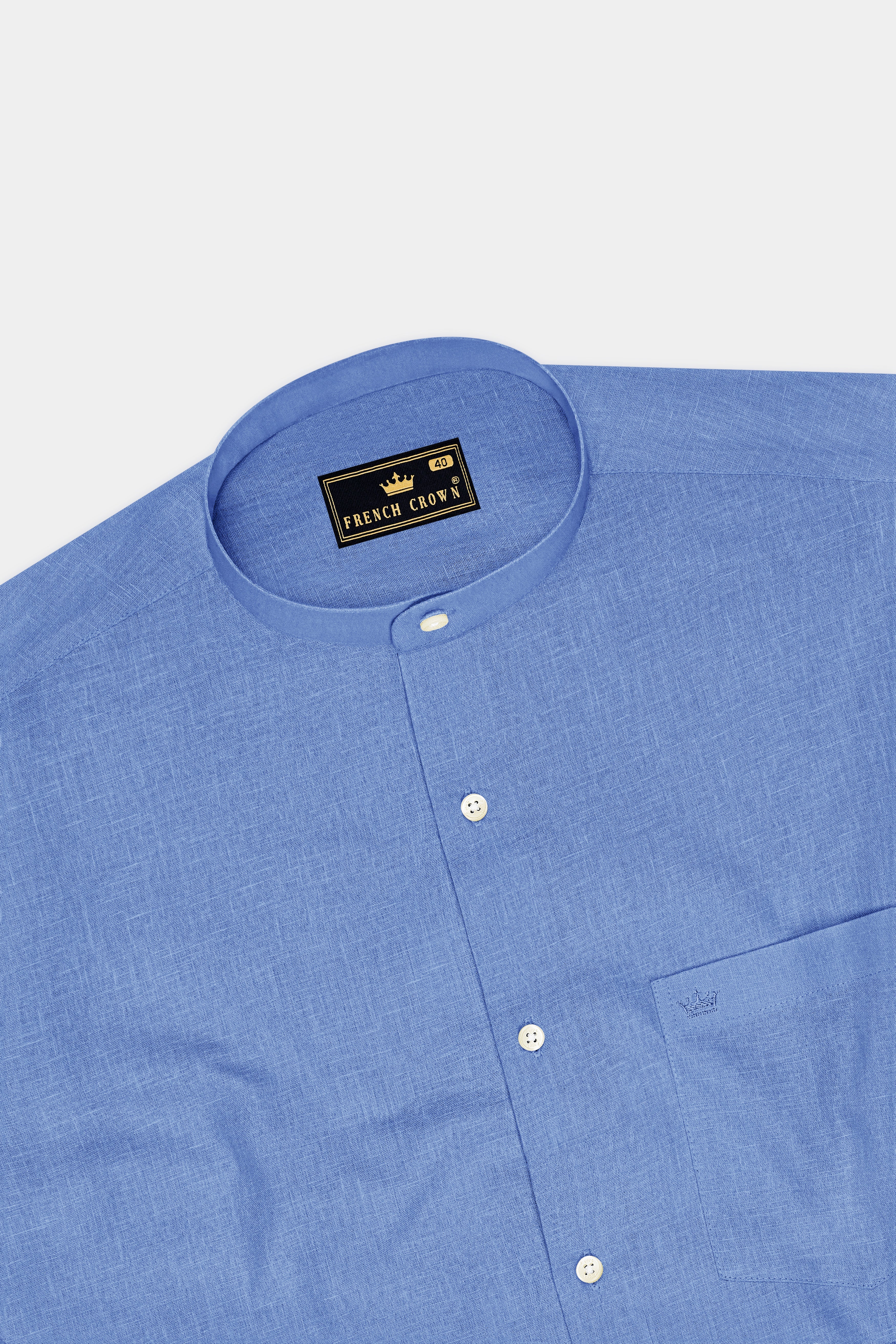 Lagoon-Glaucous Blue Luxurious Linen Mandarin Dress Shirt