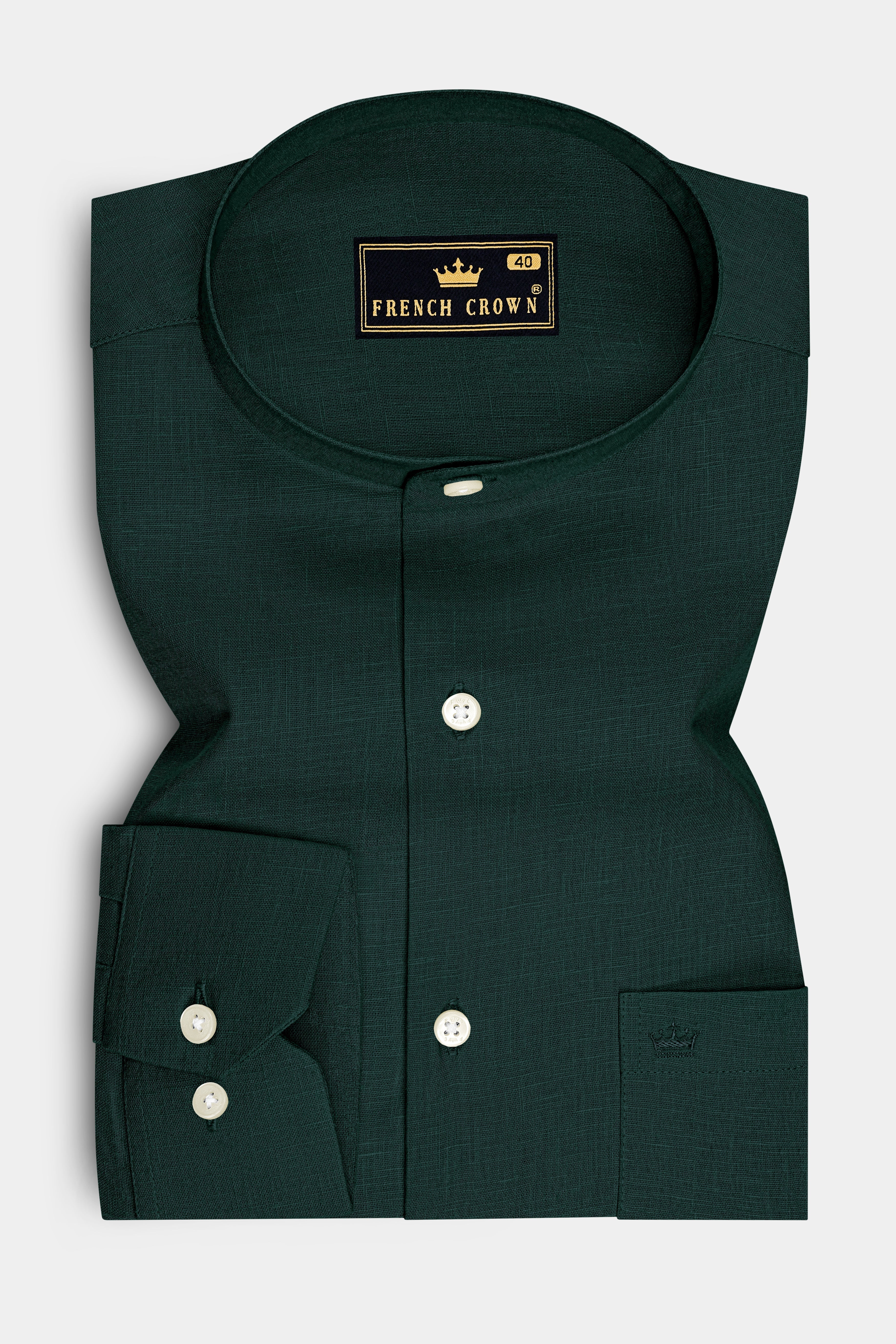 Thrive-Phthalo Green Luxurious Linen Mandarin Dress Shirt