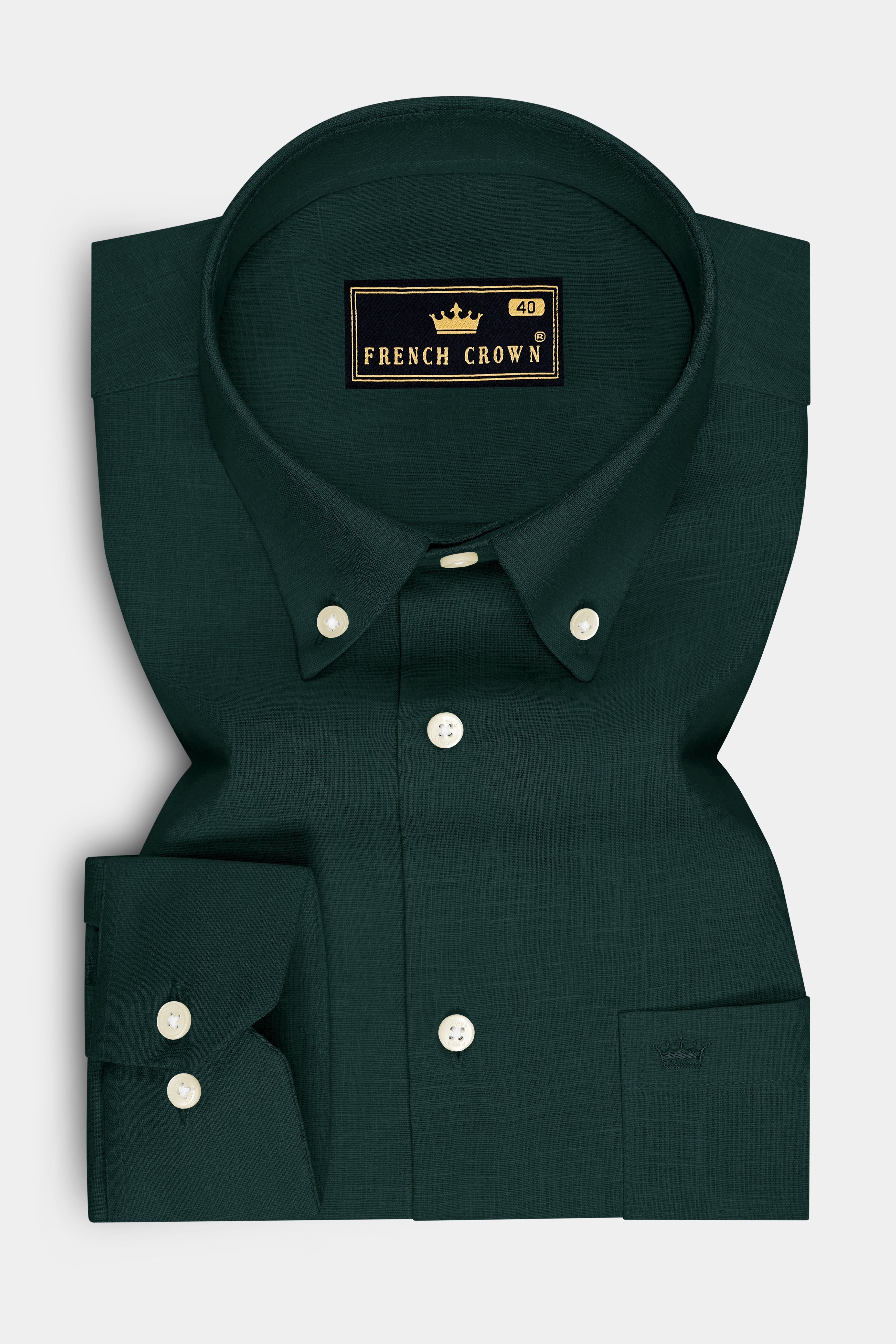 Thrive-Phthalo Green Luxurious Linen Button Down Dress Shirt