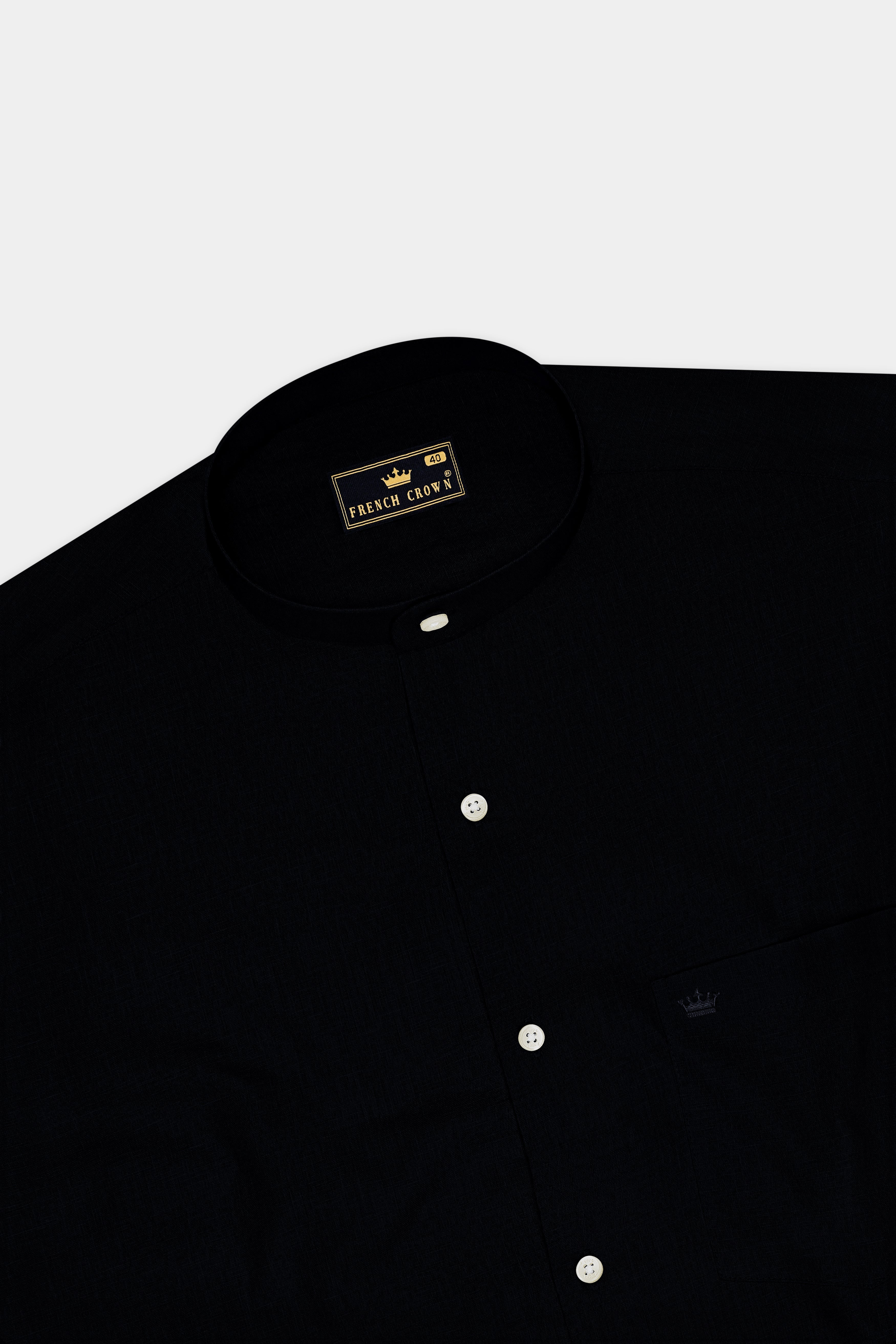 Vantor-Jade Black Luxurious Linen Mandarin Dress Shirt
