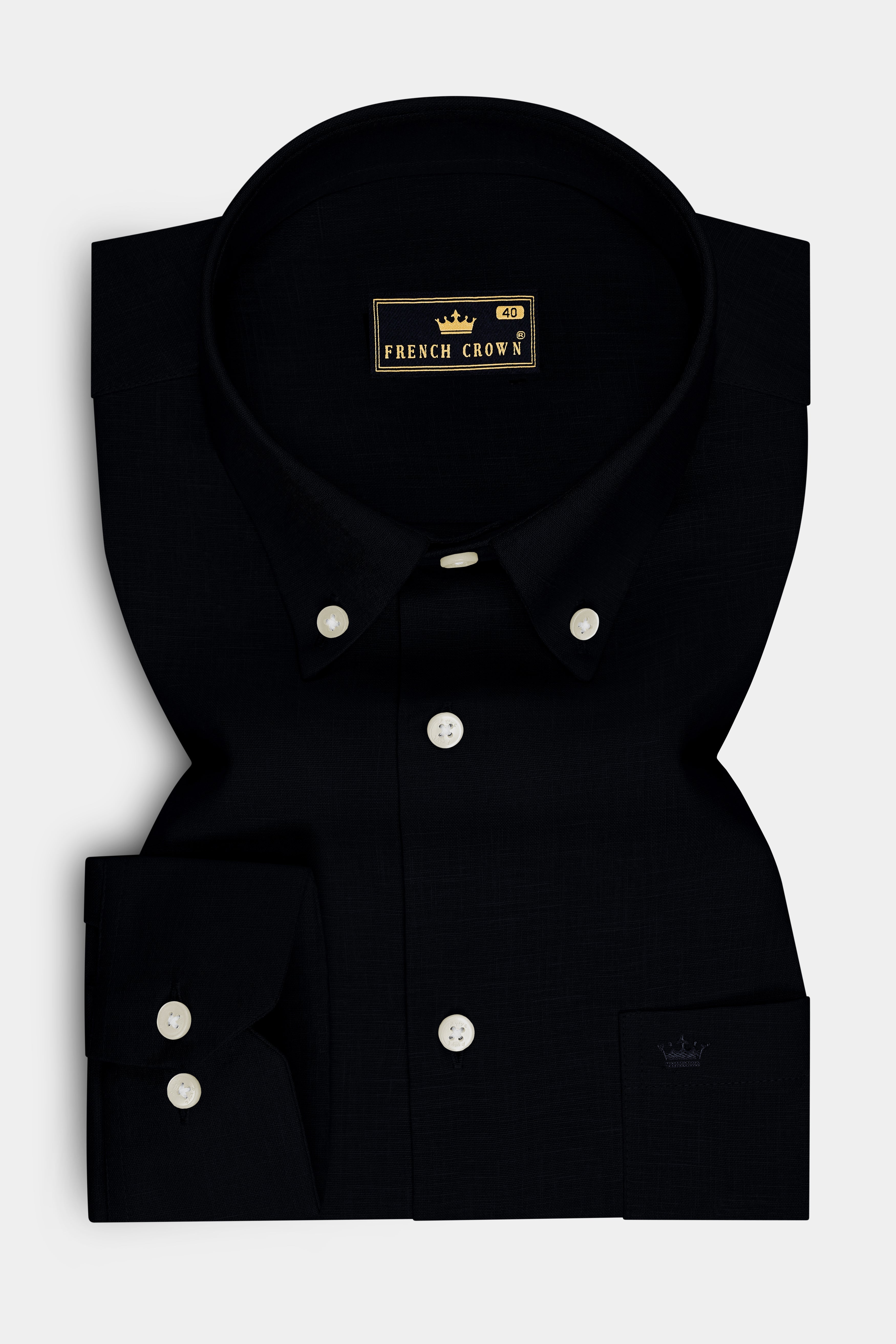Vantor-Jade Black Luxurious Linen Button Down Dress Shirt