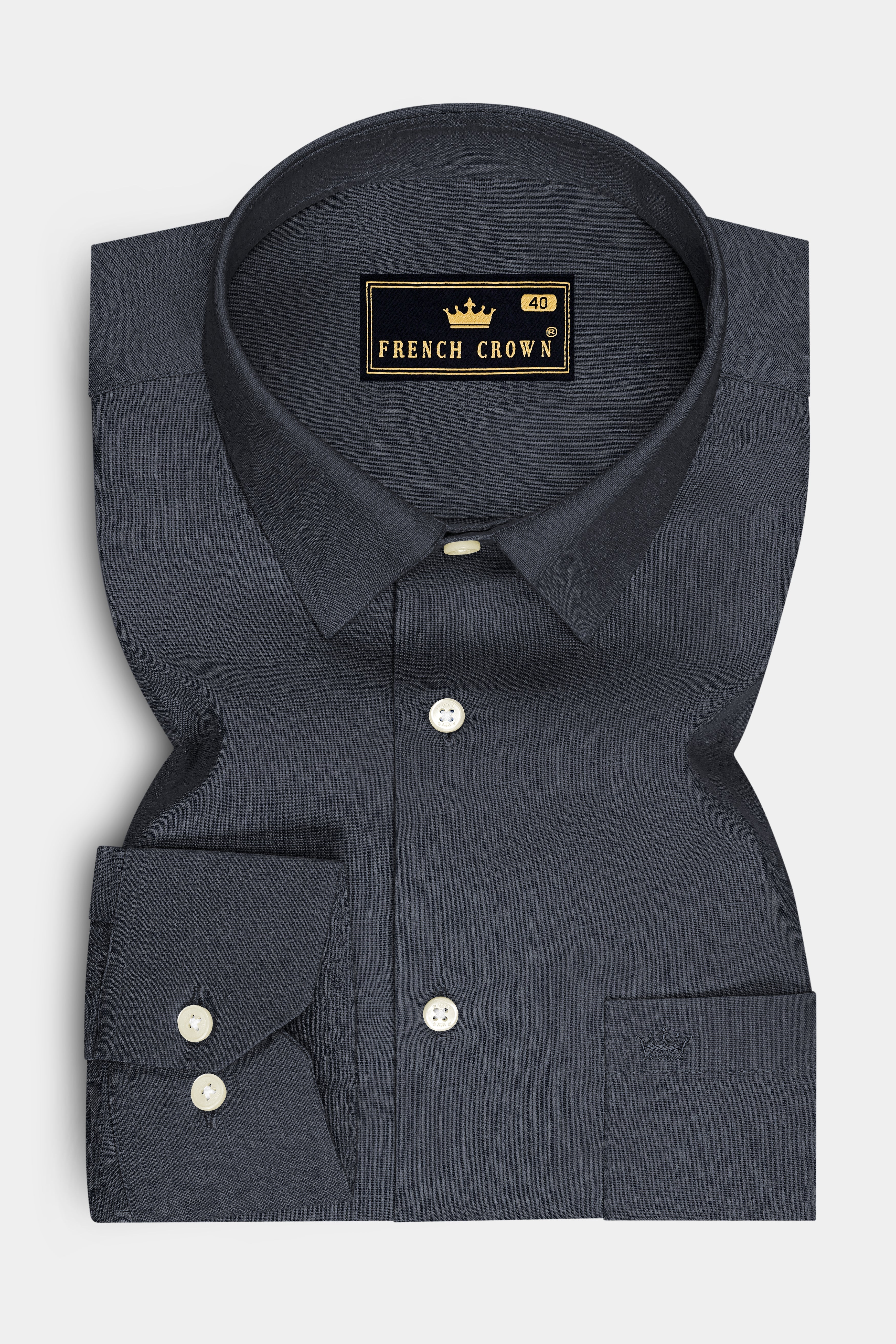 Obsidian-Charcoal Gray Luxurious Linen Dress Shirt