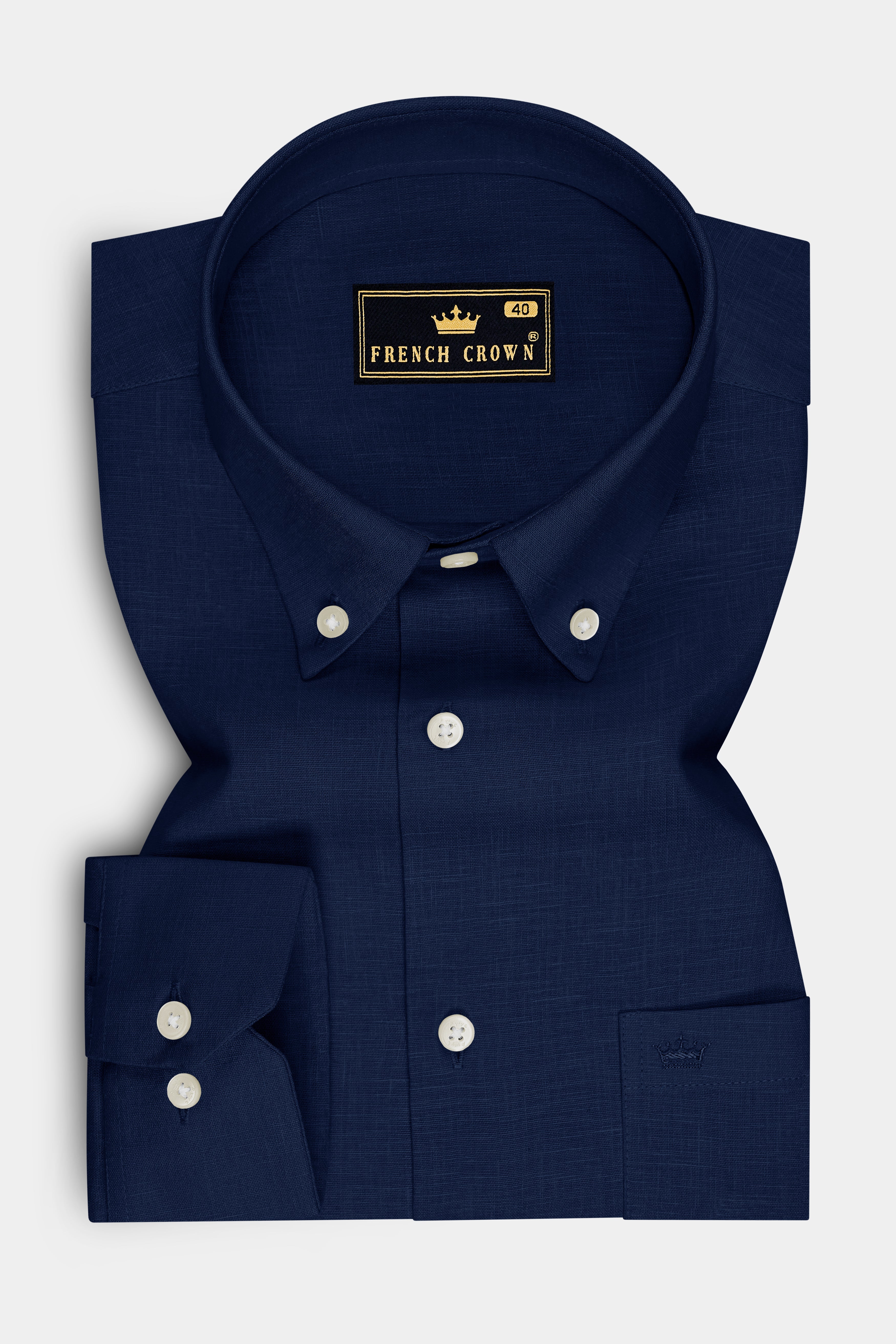 Cobalt-Midnight Blue Luxurious Linen Button Down Dress Shirt