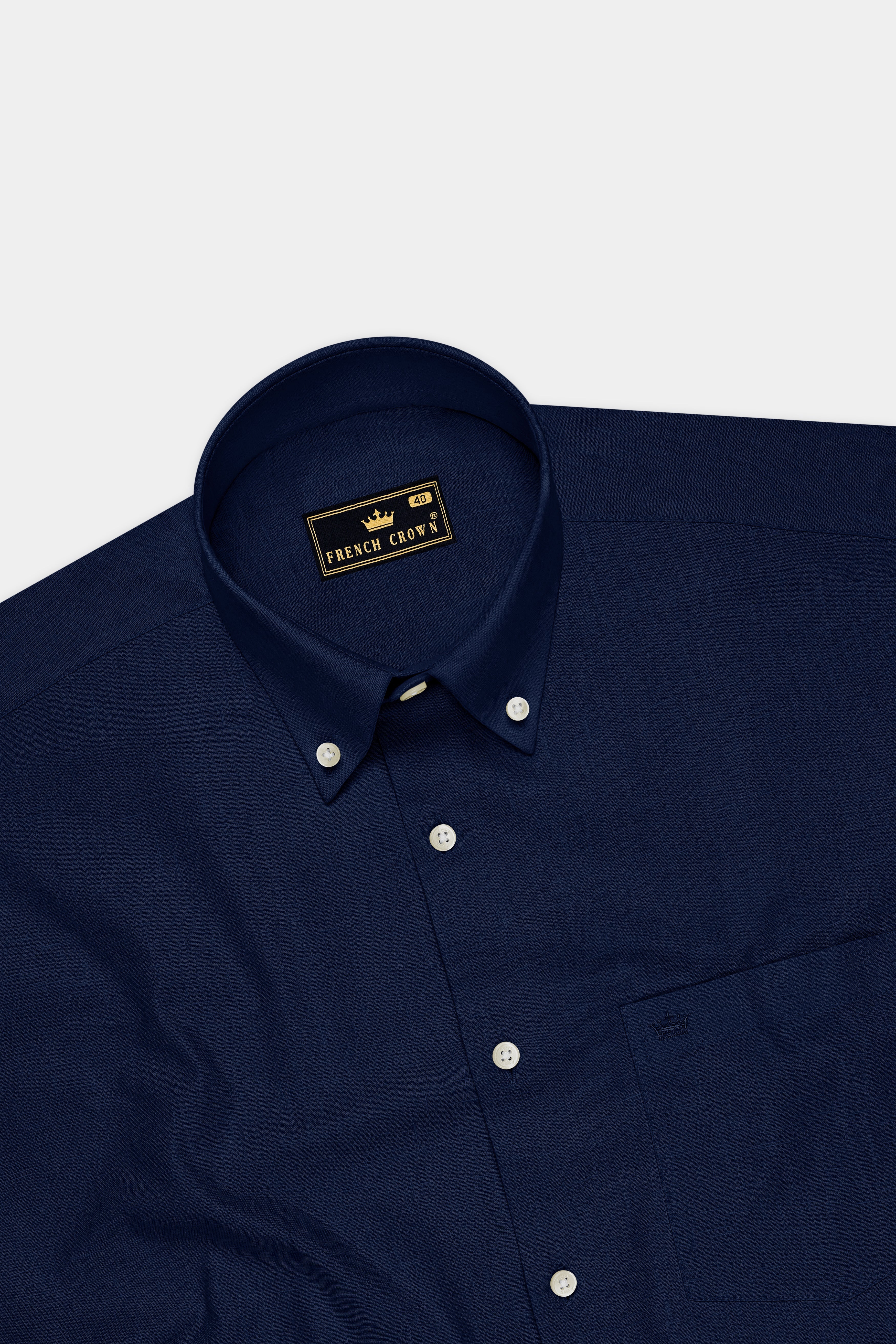Cobalt-Midnight Blue Luxurious Linen Button Down Dress Shirt