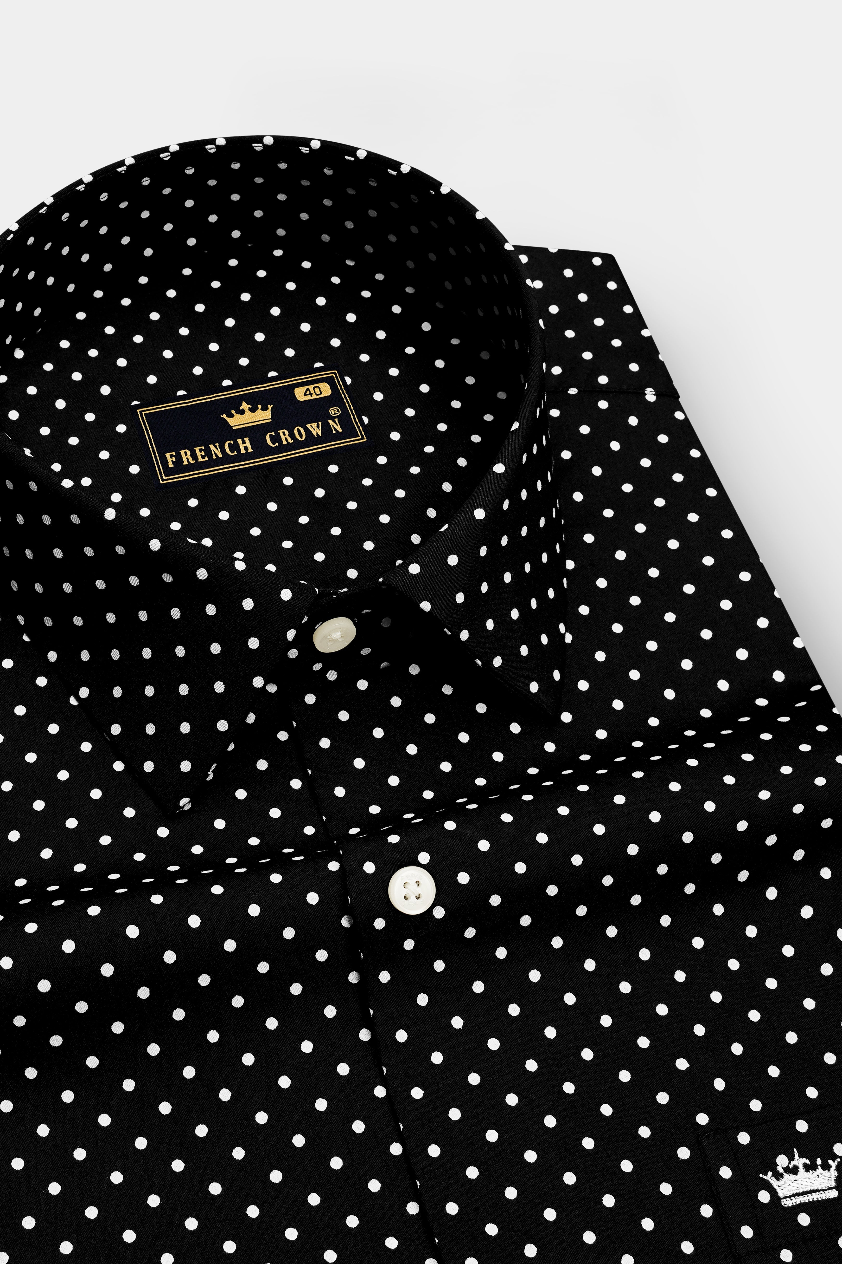 Noir-Jade Black Micro Polka Dots Printed Subtle Sheen Soft Premium Cotton Dress Shirt