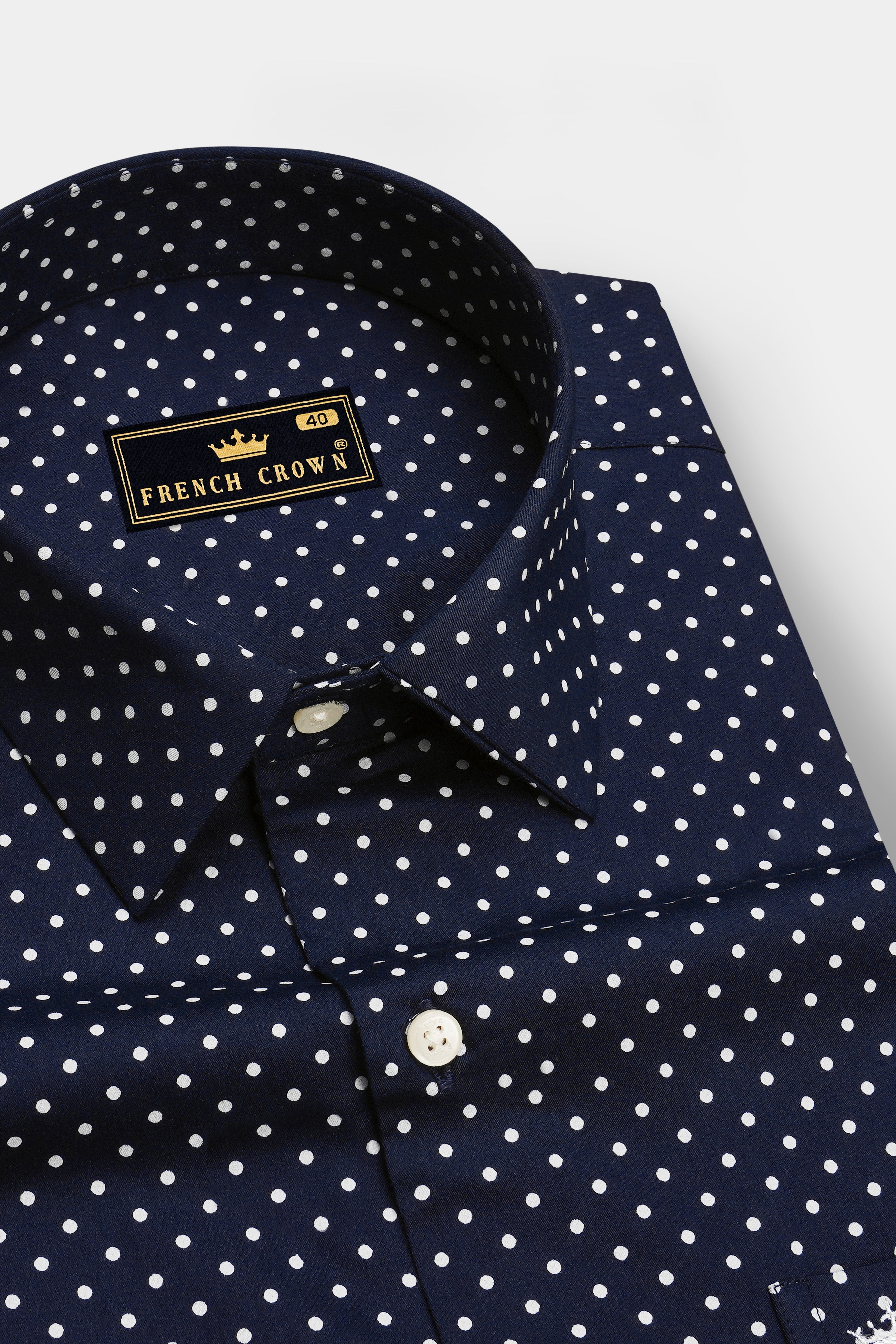 Imperio-Royal Blue Micro Polka Dots Printed Subtle Sheen Soft Premium Cotton Dress Shirt