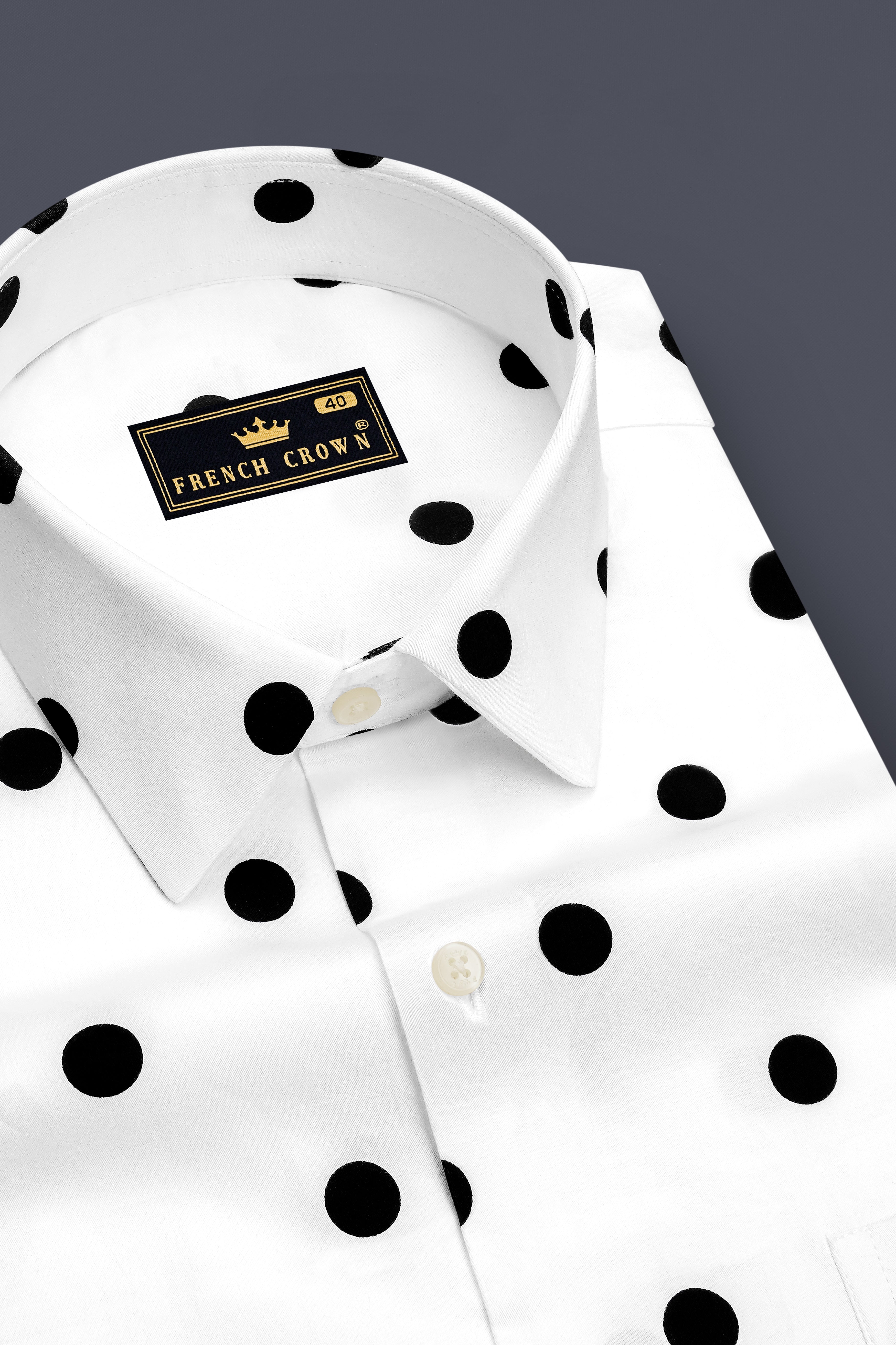 Dotique-Bright White Polka Dots Printed Subtle Sheen Soft Premium Cotton Dress Shirt